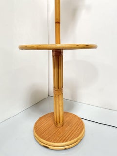 Mid Century Rattan Swing Arm Floor Lamp w/ Drink Stand