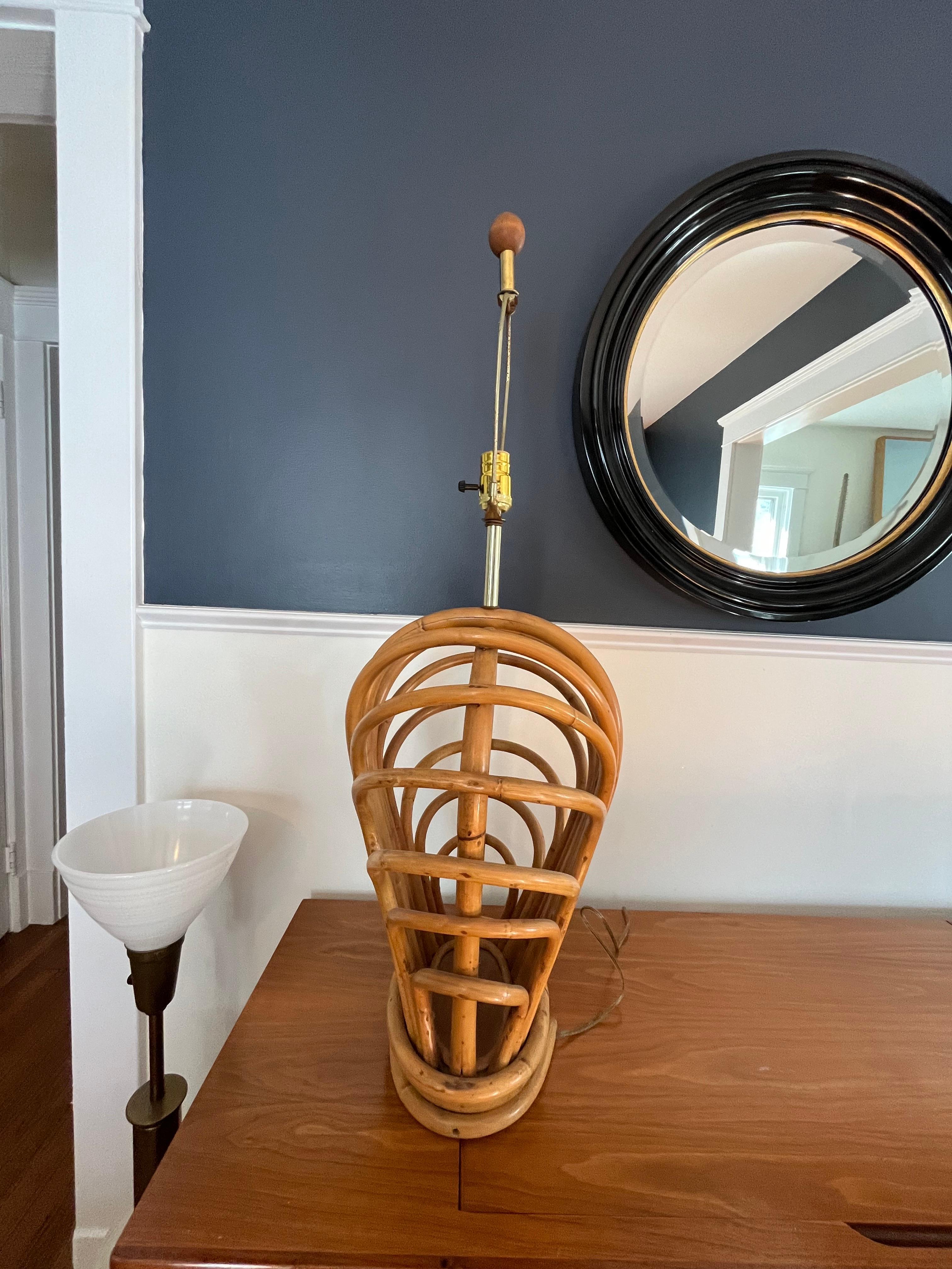 Bamboo Mid Century Rattan Table Lamp For Sale