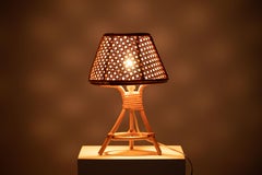 Mid-Century Rattan Table Lamp, Louis Sognot, France, 1960