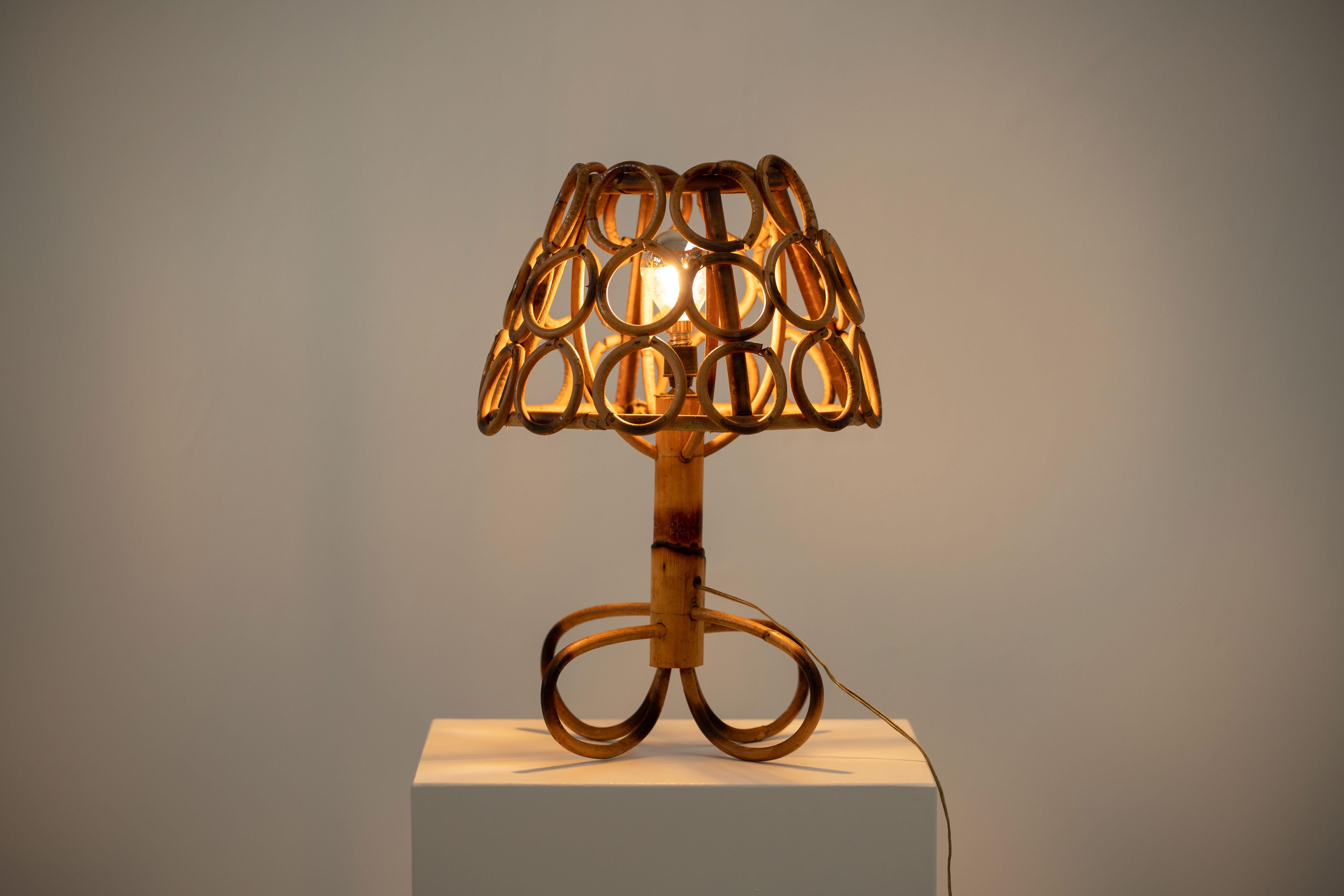 Mid-Century Modern Mid-Century Rattan Table Lamp, Louis Sognot, France, 1960 For Sale