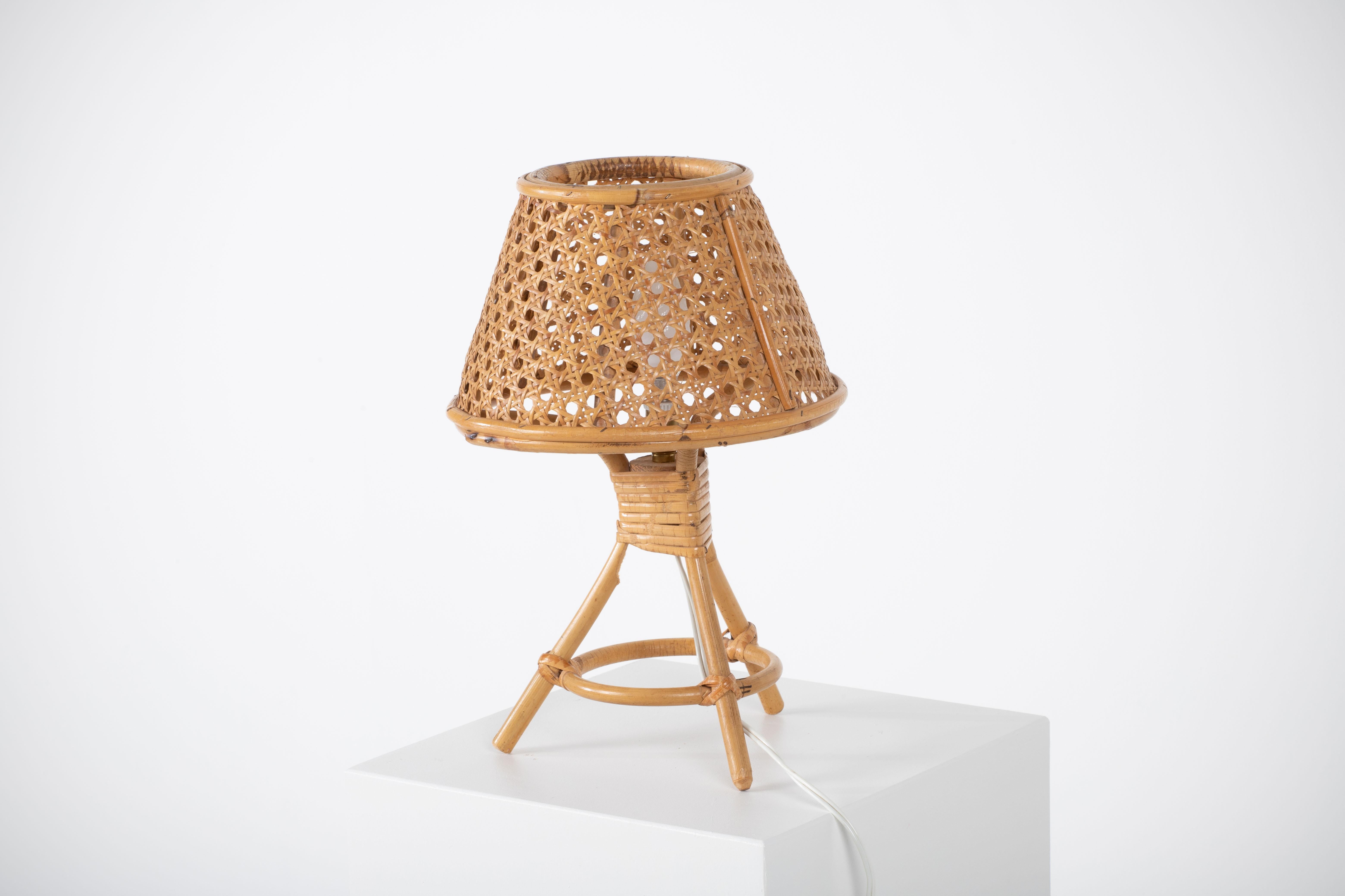 Mid-Century Modern Mid-Century Rattan Table Lamp, Louis Sognot, France, 1960 For Sale
