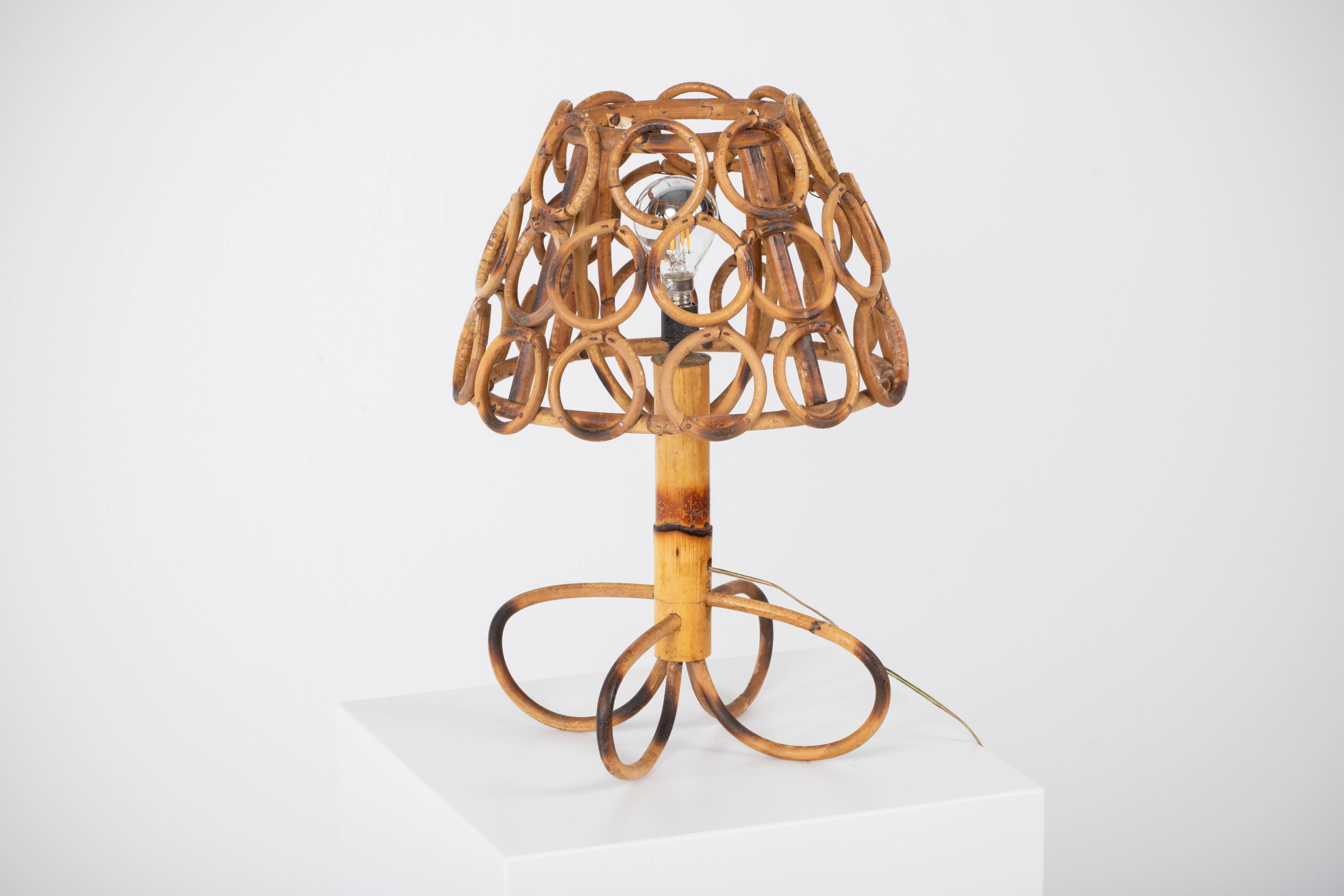 Mid-Century Rattan Table Lamp, Louis Sognot, France, 1960 In Good Condition For Sale In Wiesbaden, DE