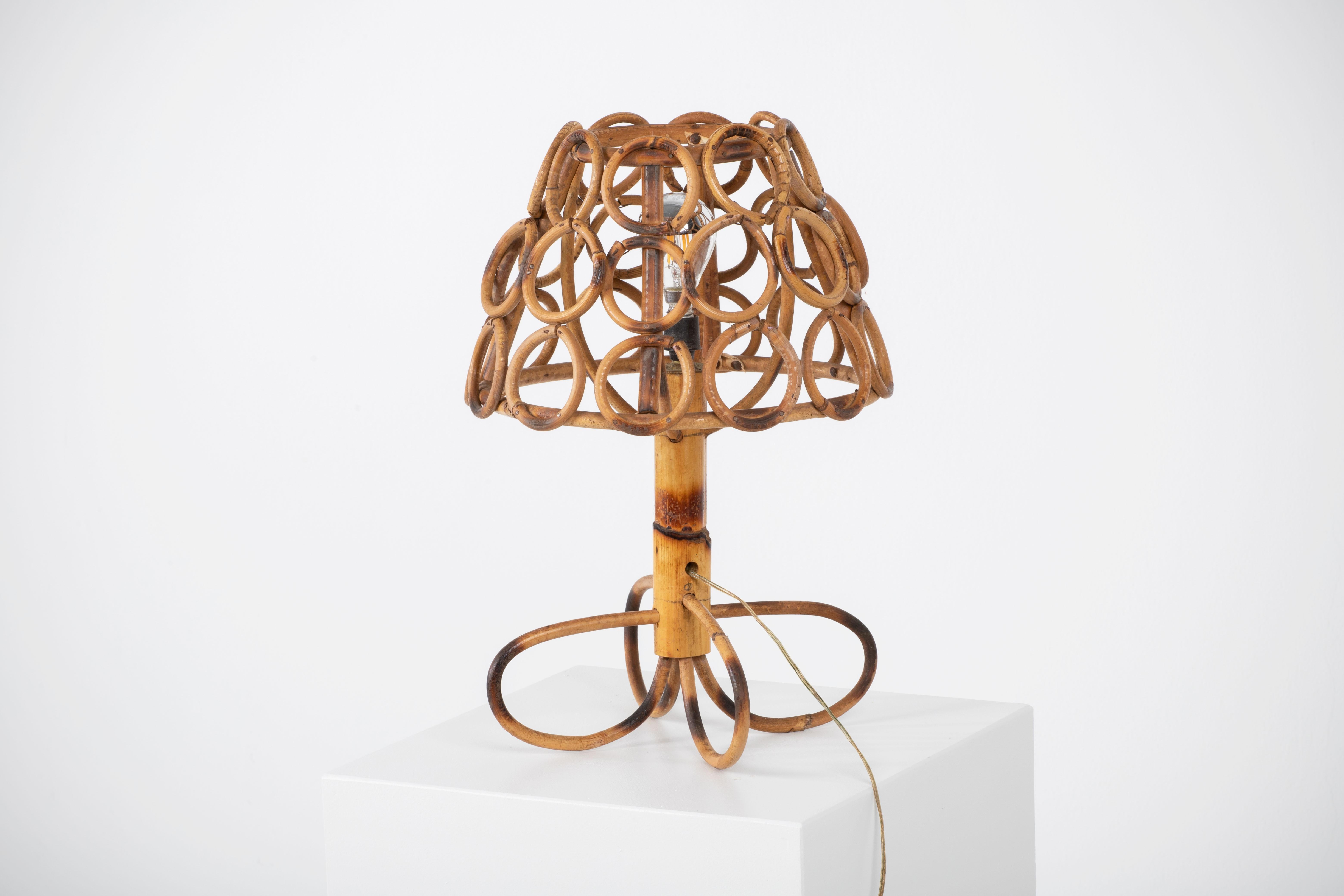 Mid-20th Century Mid-Century Rattan Table Lamp, Louis Sognot, France, 1960 For Sale