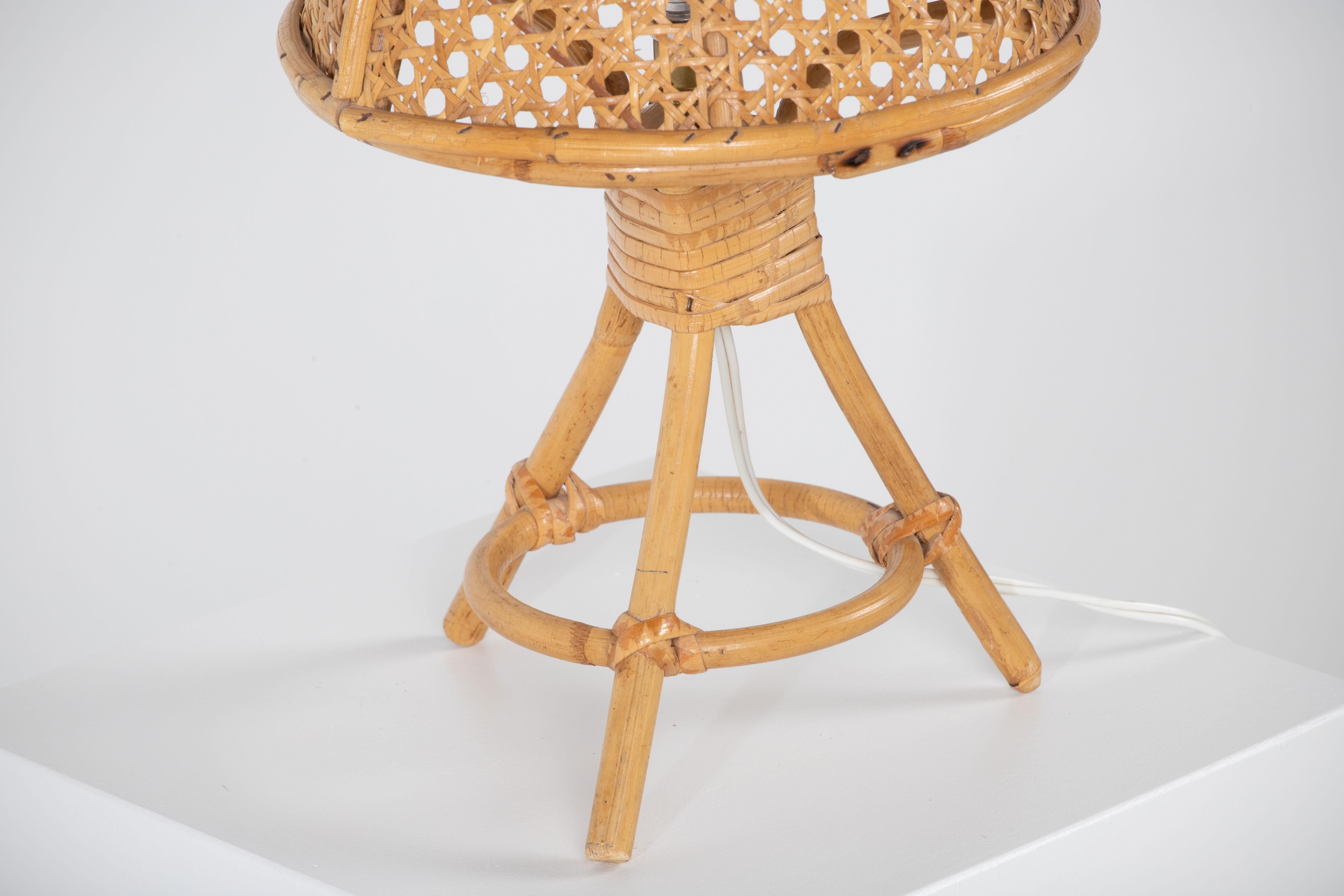 Mid-20th Century Mid-Century Rattan Table Lamp, Louis Sognot, France, 1960 For Sale