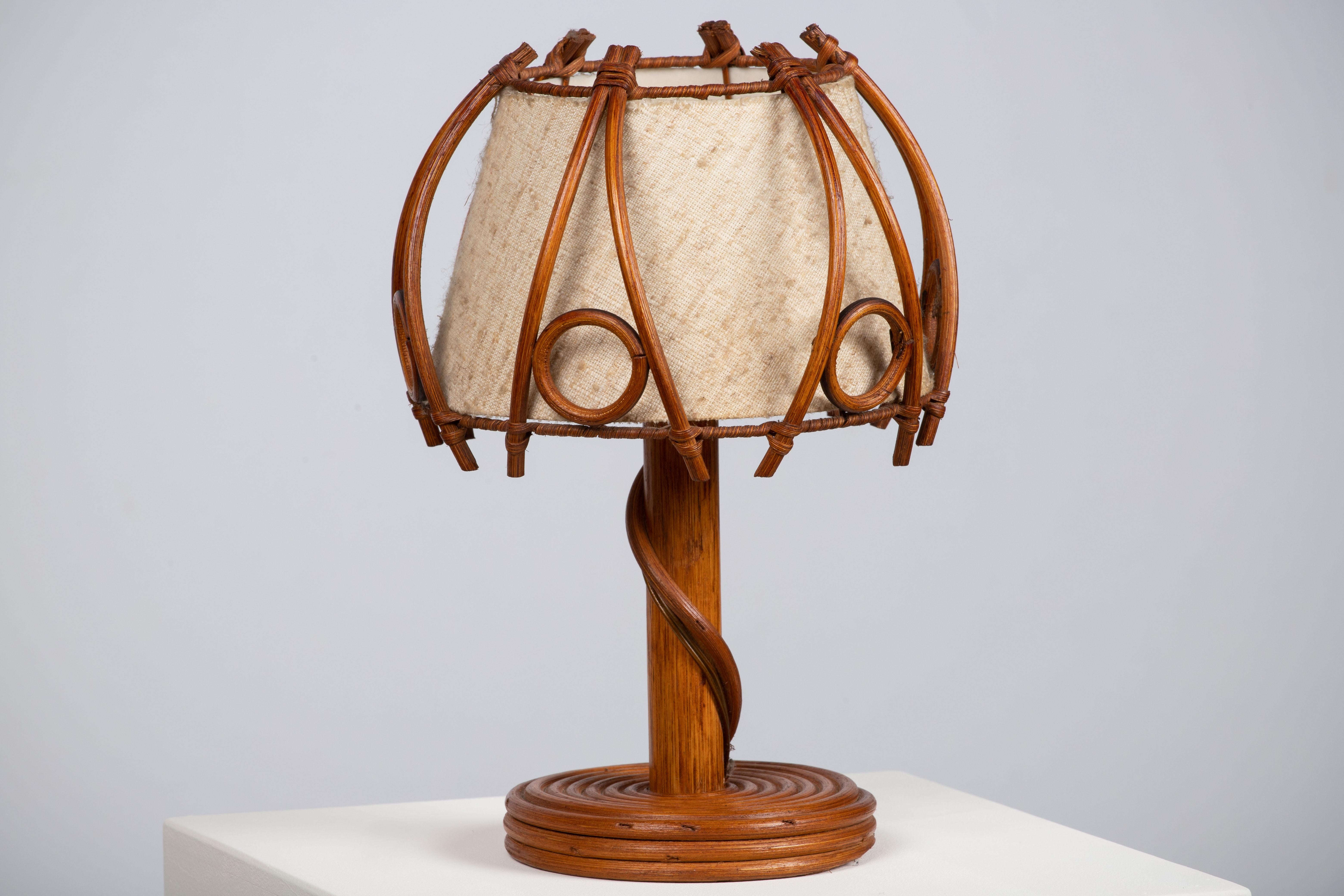 Mid-Century Modern Mid-Century Rattan Table Lamp, Louis Sognot Insp, France, 1960