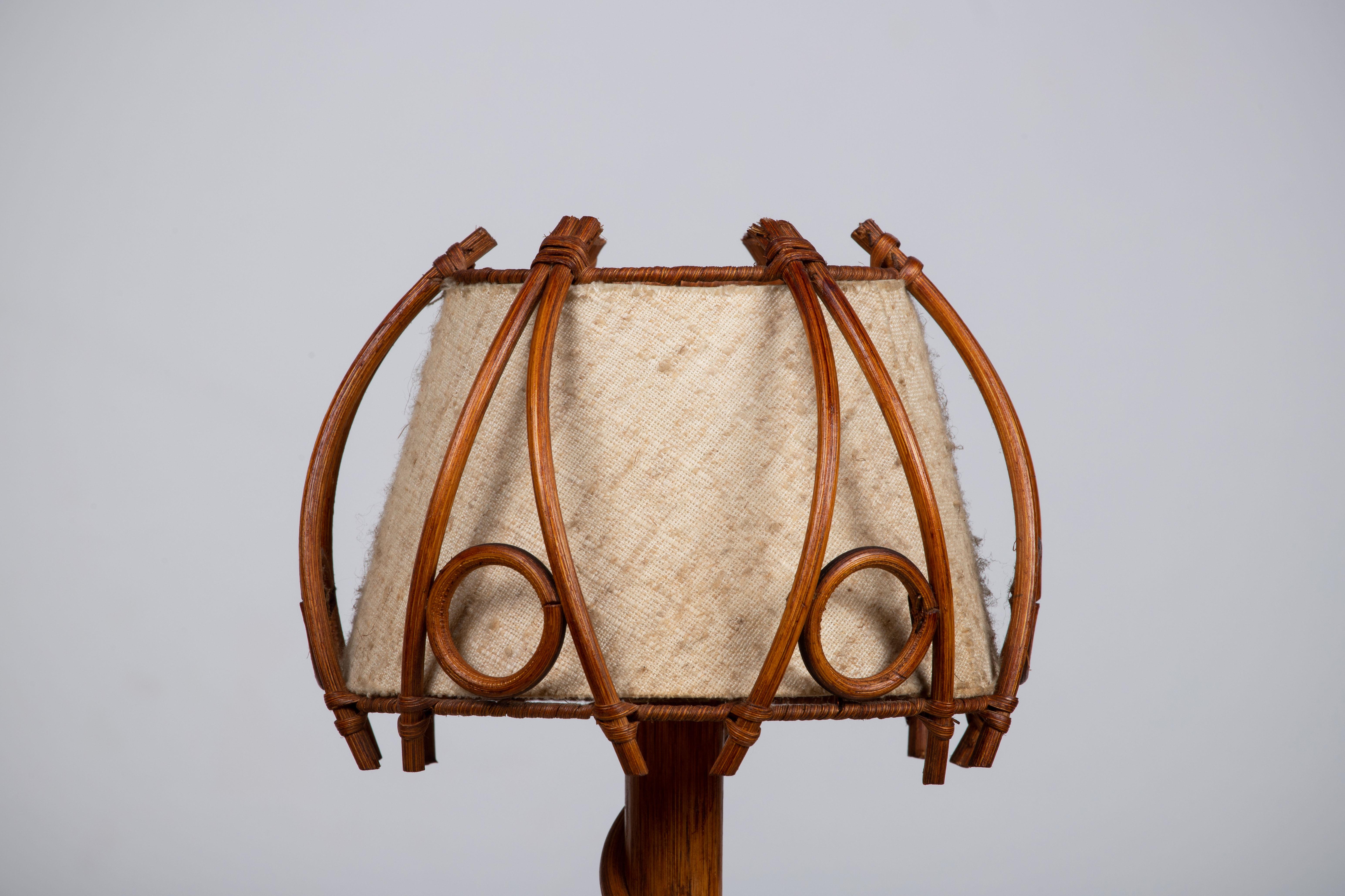 Mid-Century Rattan Table Lamp, Louis Sognot Insp, France, 1960 In Good Condition In Wiesbaden, DE