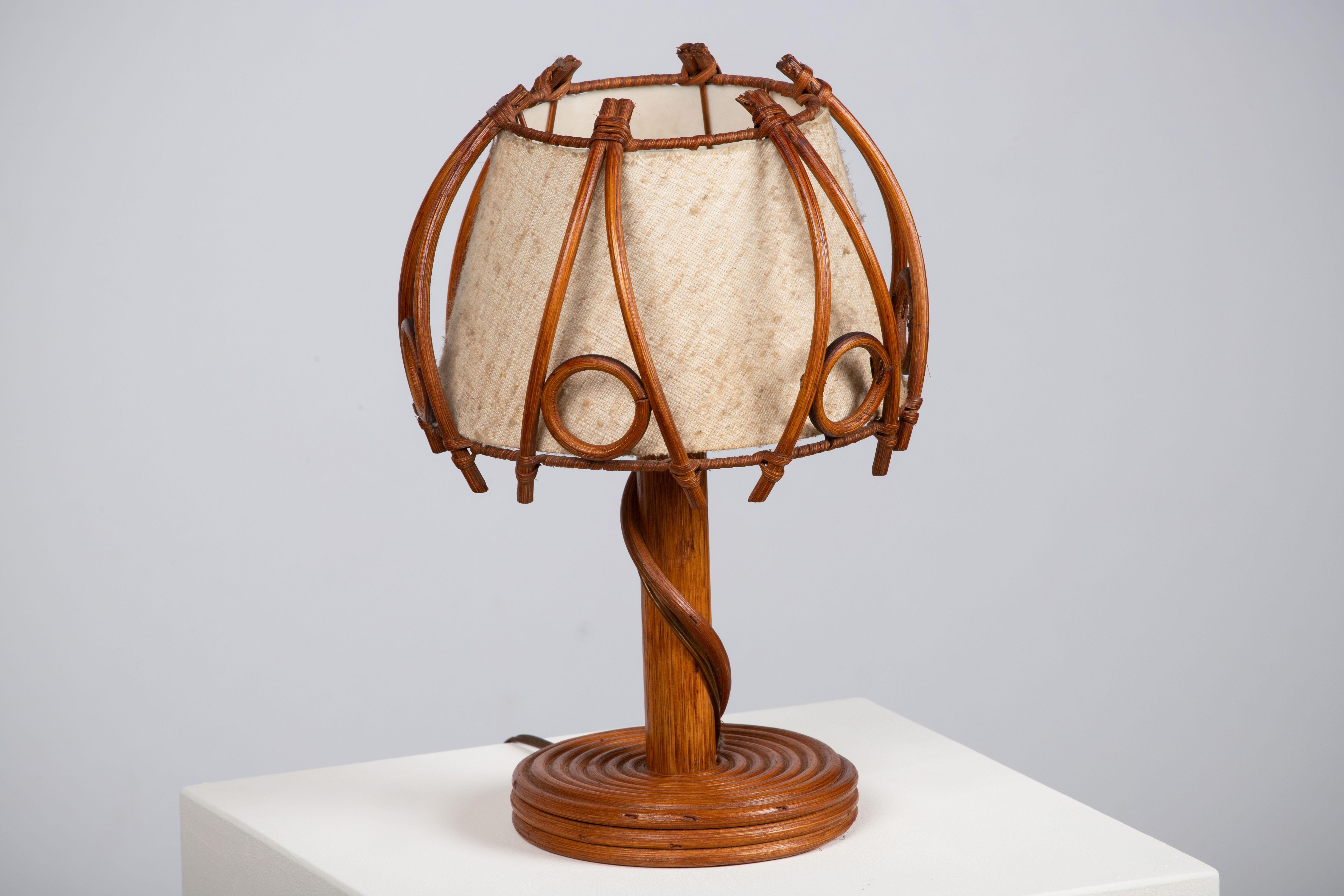 Mid-20th Century Mid-Century Rattan Table Lamp, Louis Sognot Insp, France, 1960