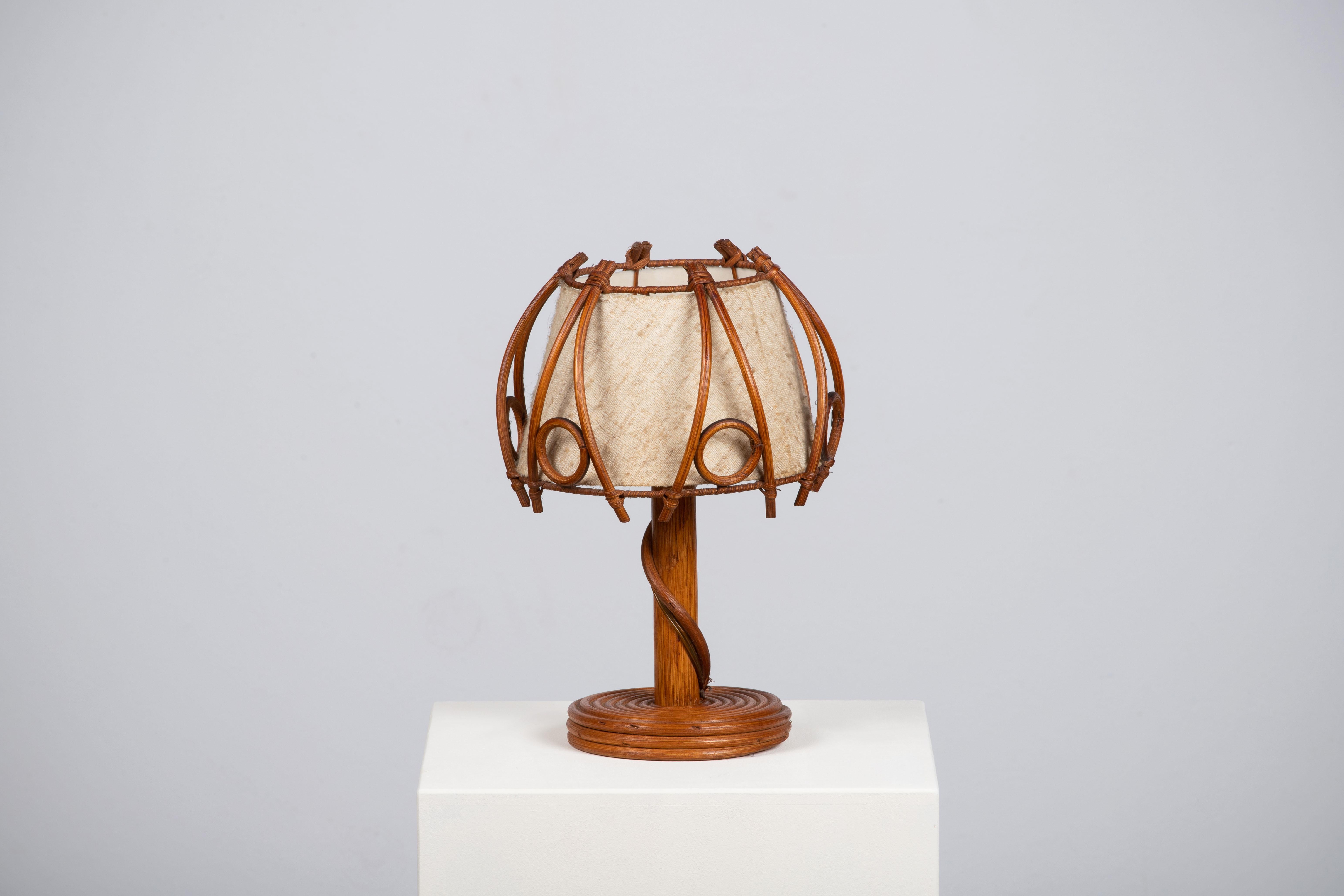 Mid-Century Rattan Table Lamp, Louis Sognot Insp, France, 1960 1
