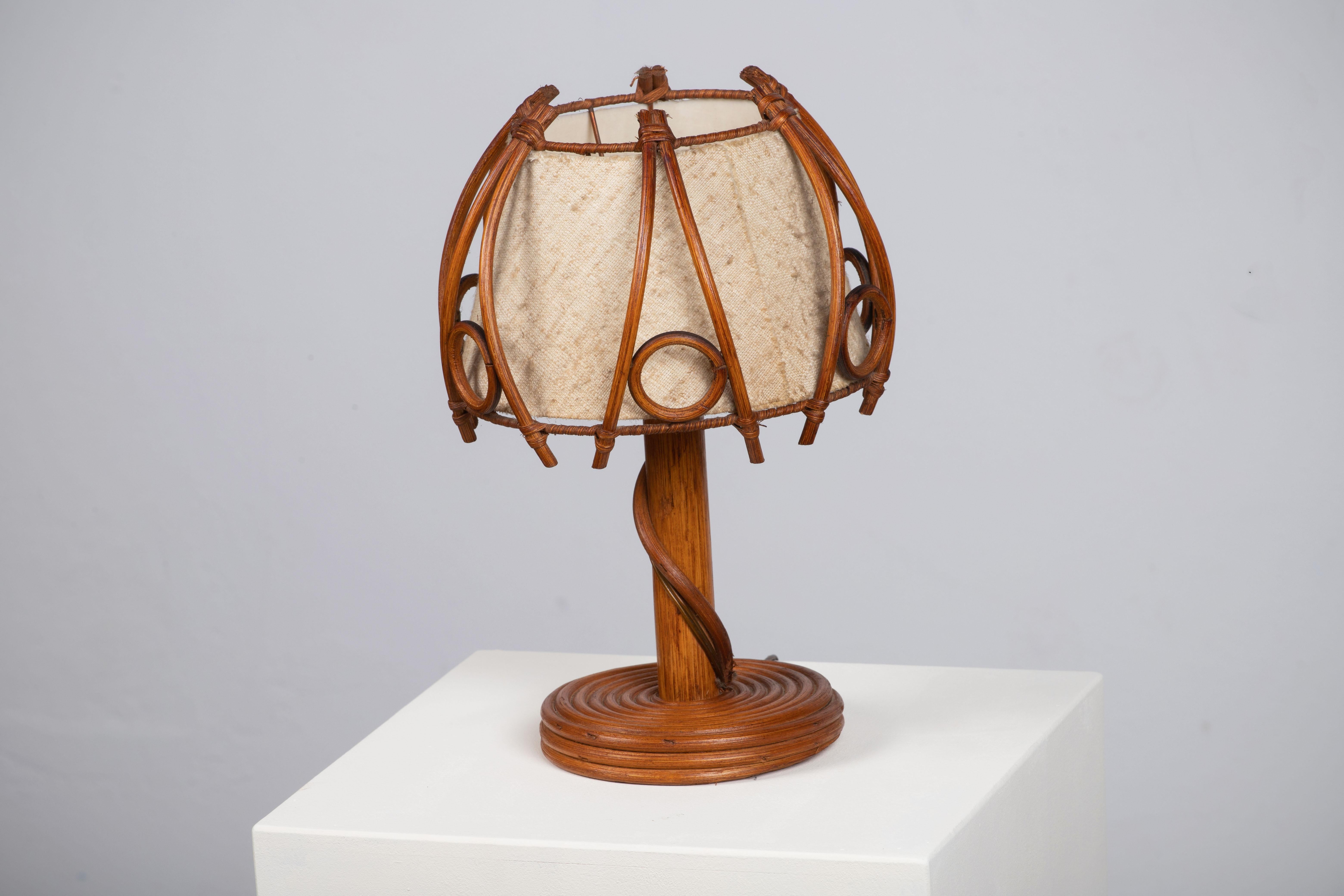 Mid-Century Rattan Table Lamp, Louis Sognot Insp, France, 1960 2