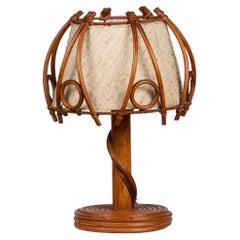 Mid-Century Rattan Table Lamp, Louis Sognot Insp, France, 1960