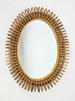 Mid-Century Rattan Wall Mirror in Style of Franco Albini, Italy, 1960s