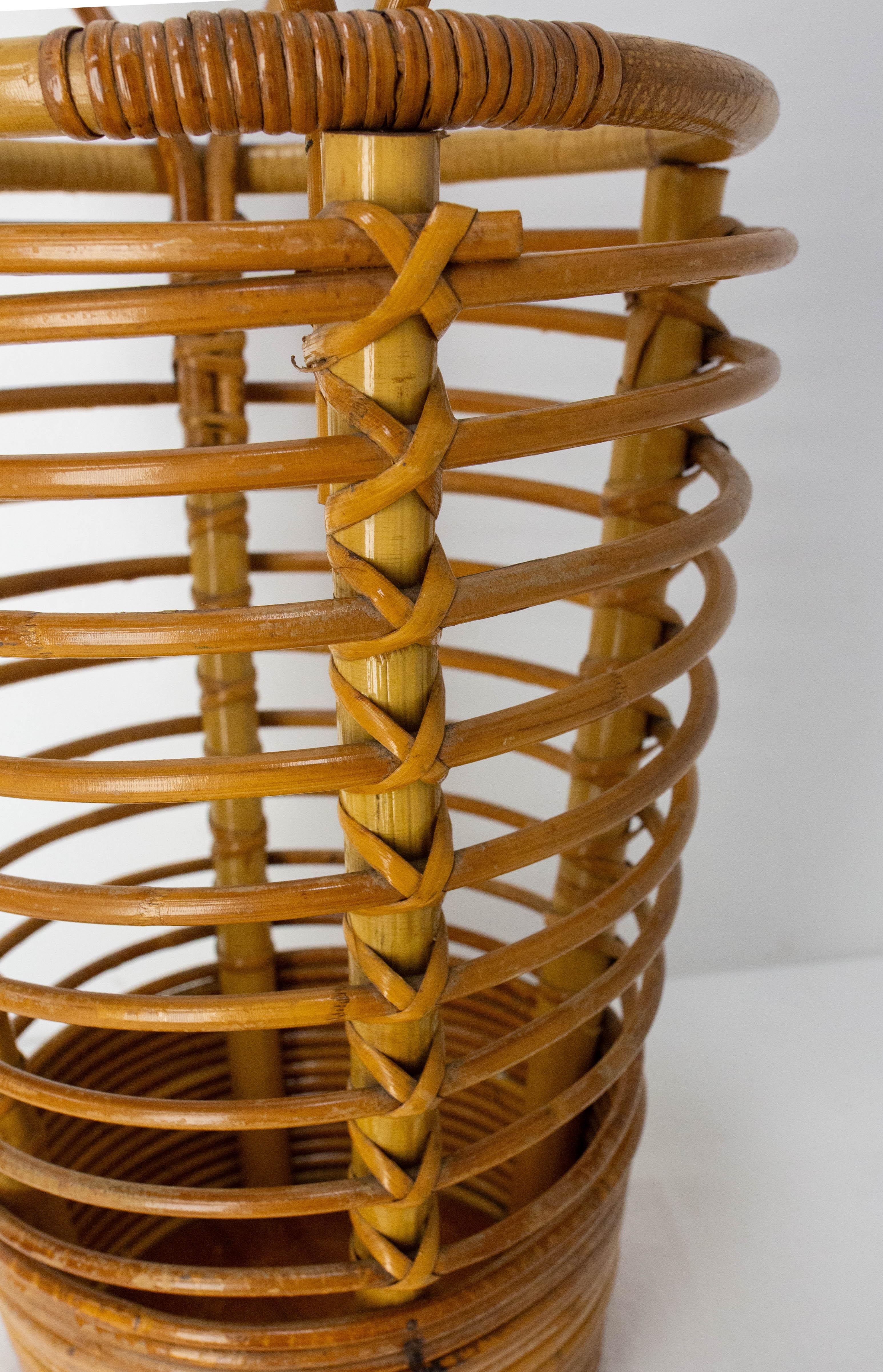 Mid-Century Rattan Wastebasket or Umbrella Stand, France circa 1950 Audoux Minet For Sale 4