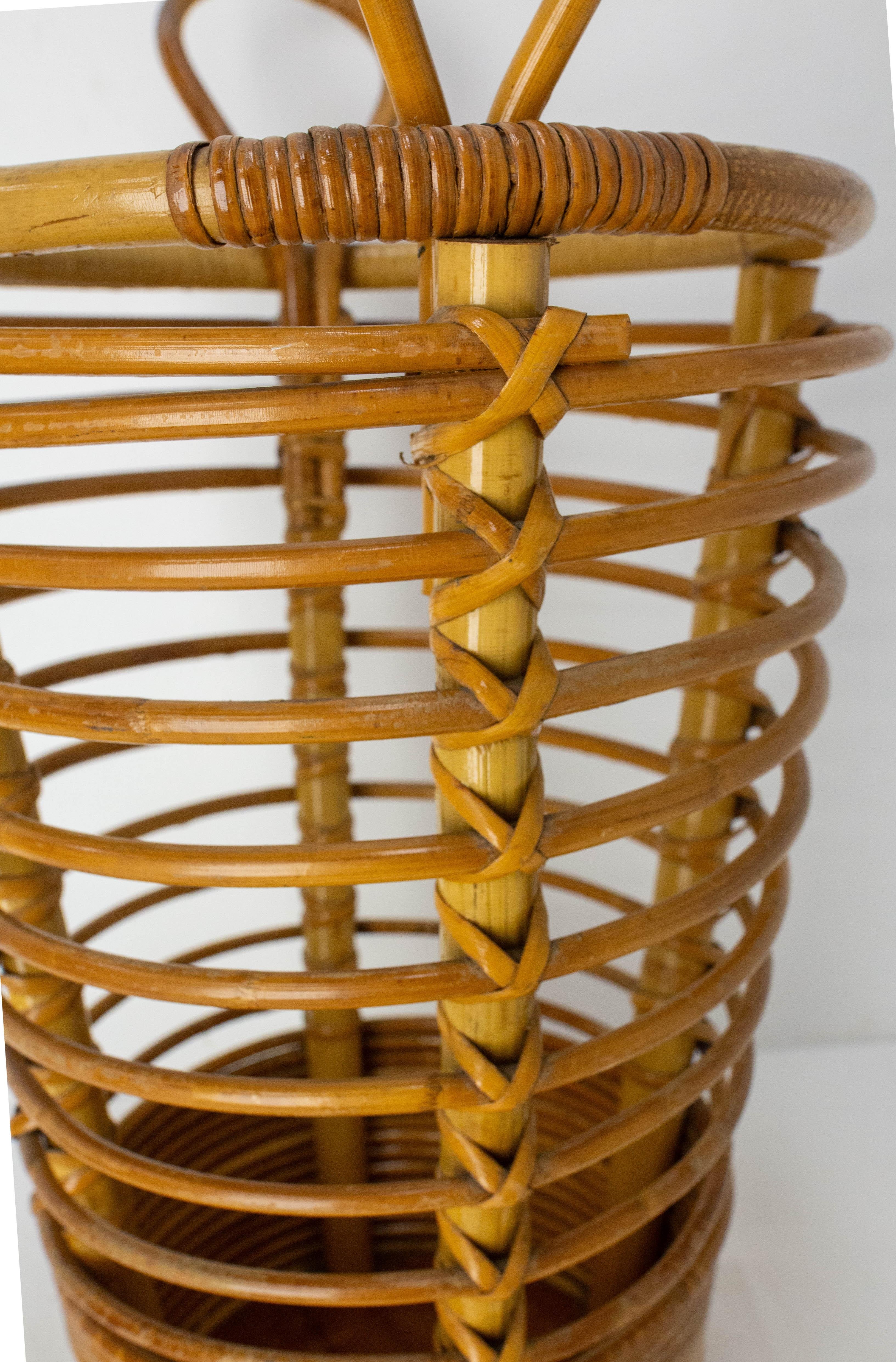 Mid-Century Rattan Wastebasket or Umbrella Stand, France circa 1950 Audoux Minet For Sale 5