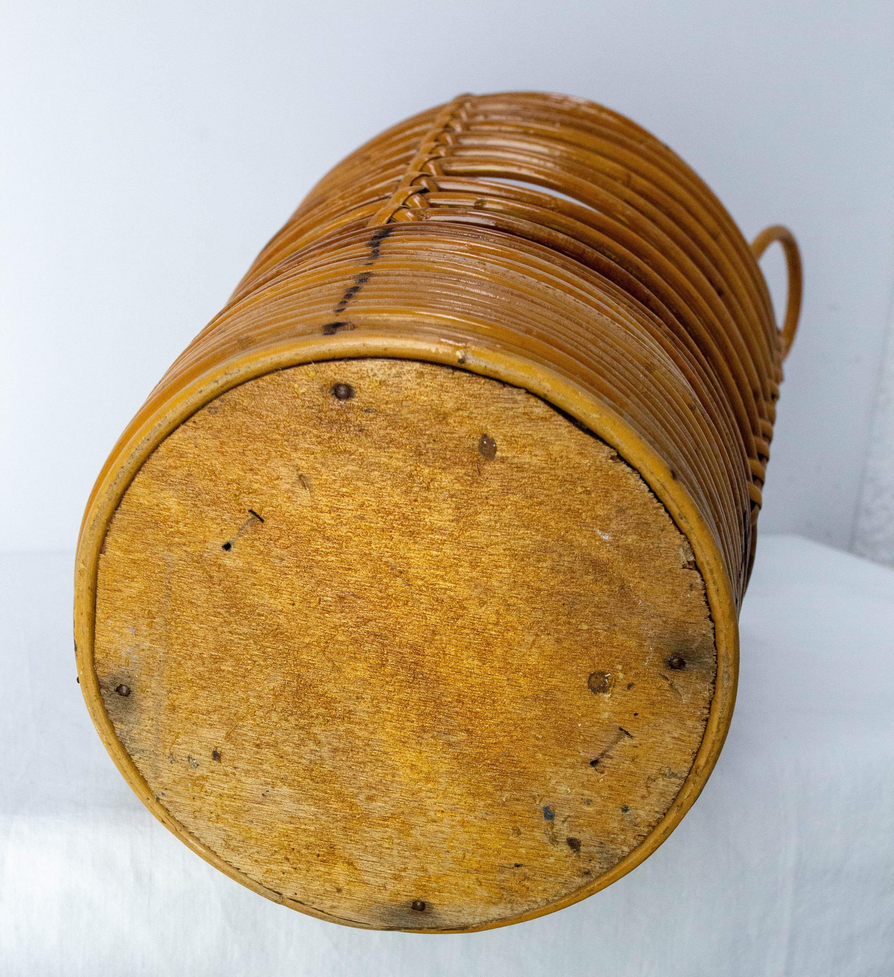 Mid-Century Rattan Wastebasket or Umbrella Stand, France circa 1950 Audoux Minet For Sale 6