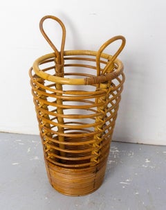 Mid-Century Rattan Wastebasket Umbrella Stand, Audoux Minnet France, c. 1950