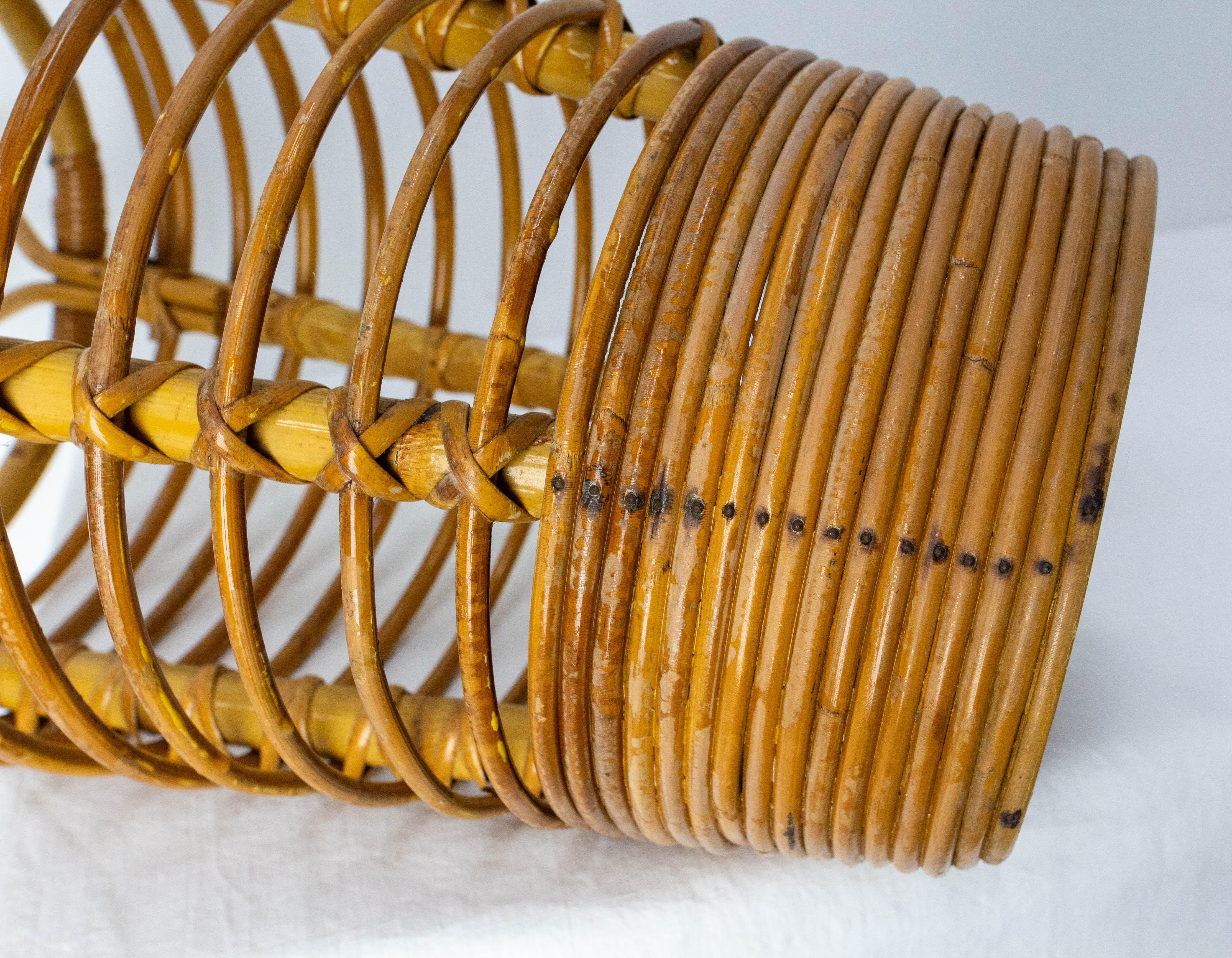 Mid-Century Rattan Wastebasket or Umbrella Stand, France circa 1950 Audoux Minet For Sale 3