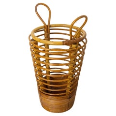 Mid-Century Rattan Wastebasket or Umbrella Stand, France circa 1950 Audoux Minet