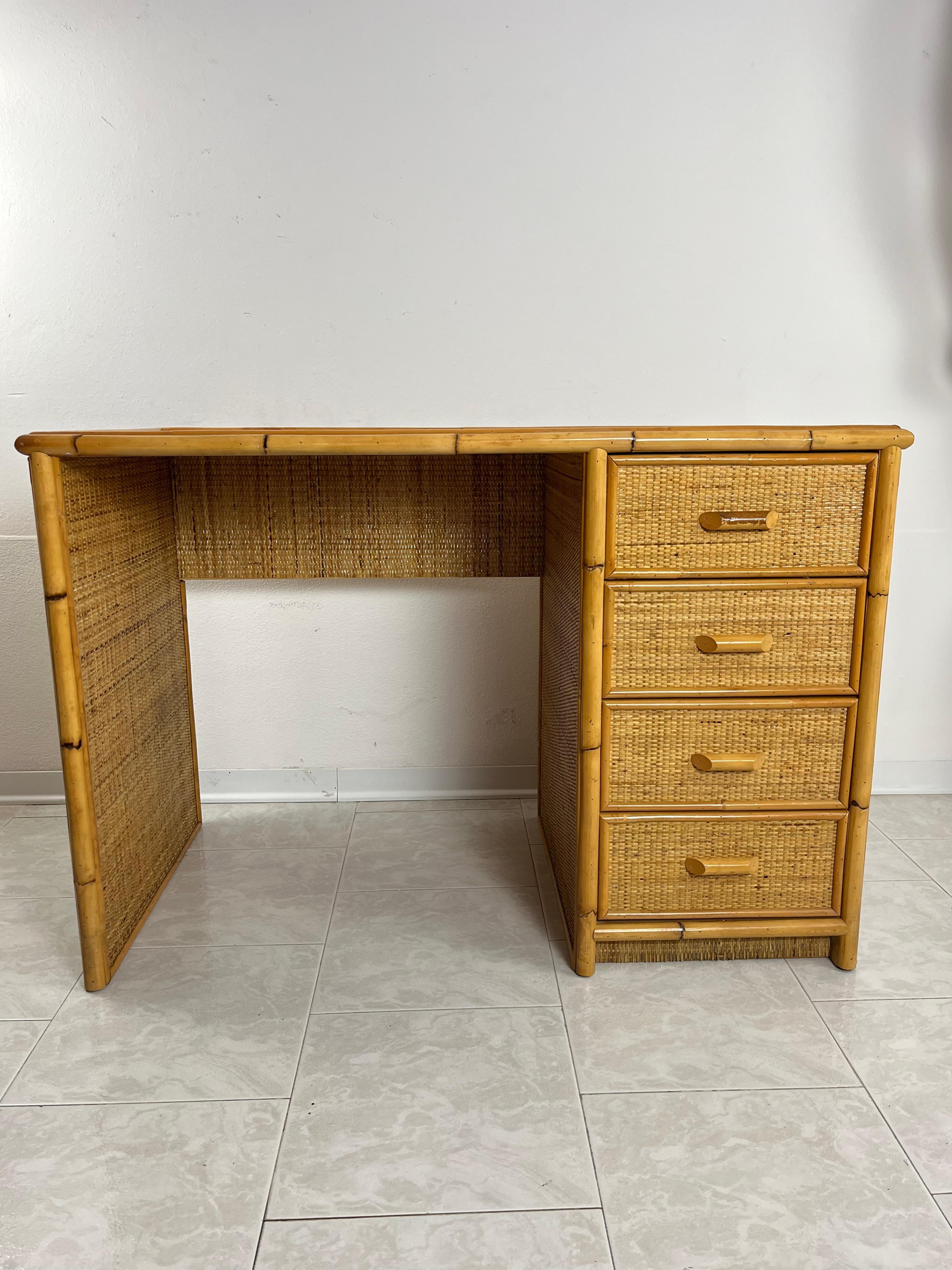 Mid-Century Rattan Wicker And Bamboo Desk Attributed To Dal Vera 1960s For Sale 5