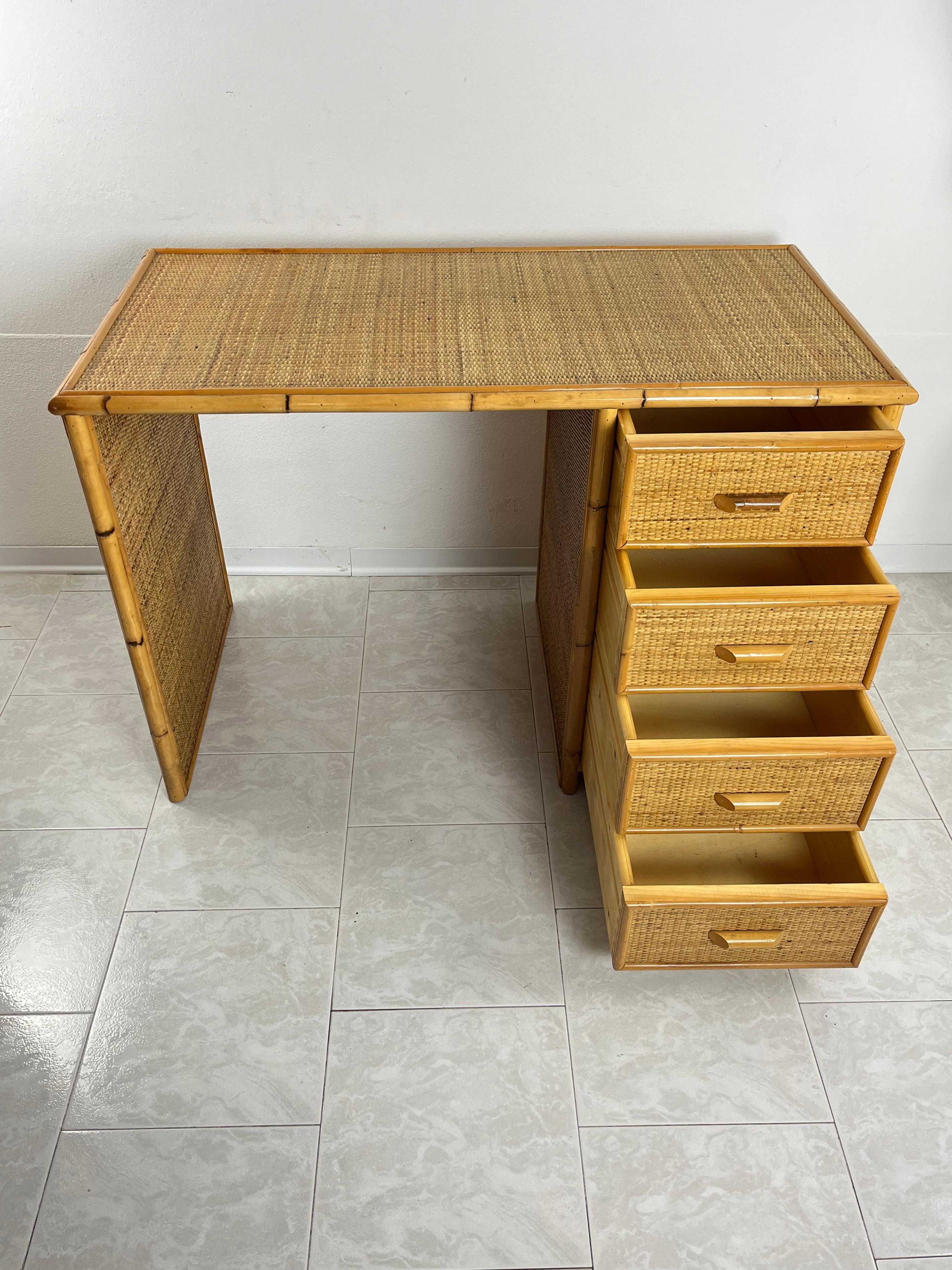 Mid-Century Rattan Wicker And Bamboo Desk Attributed To Dal Vera 1960s For Sale 2