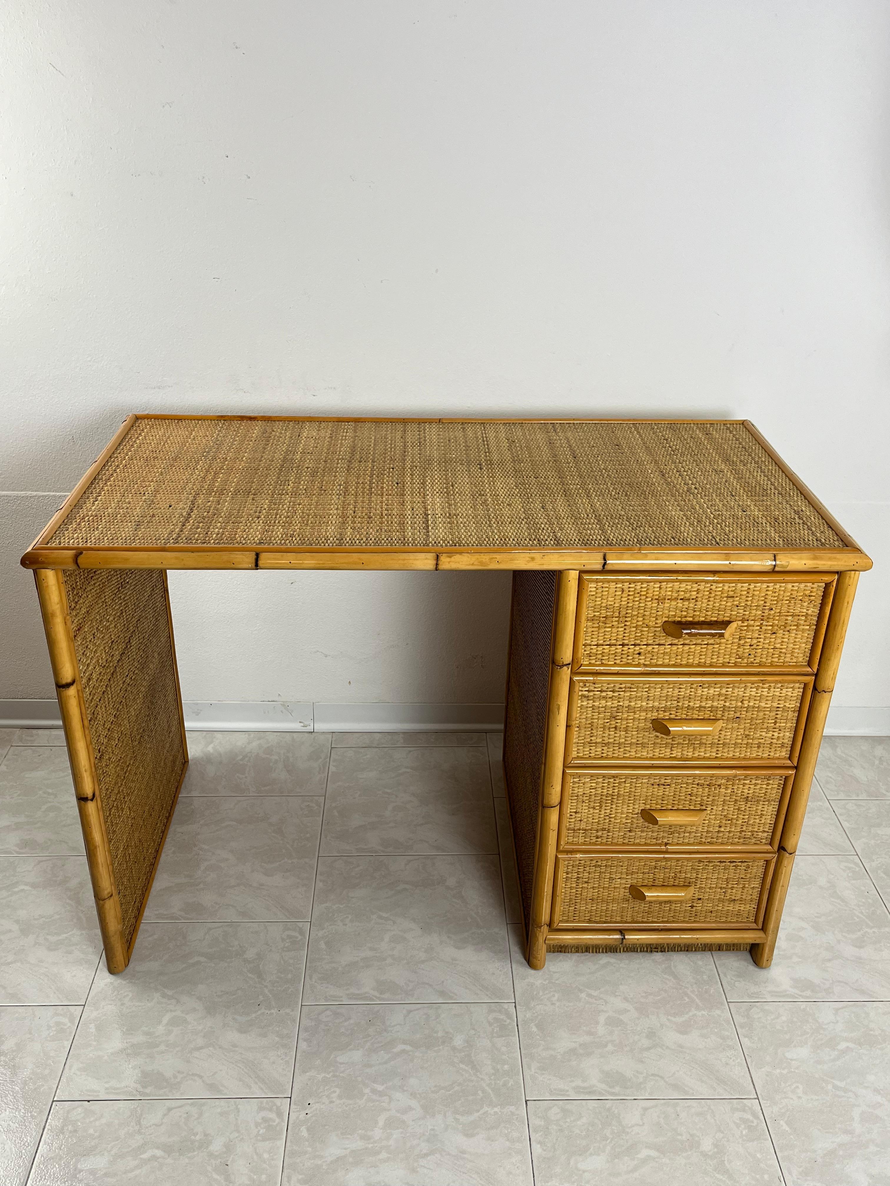 Mid-Century Rattan Wicker And Bamboo Desk Attributed To Dal Vera 1960s For Sale 4