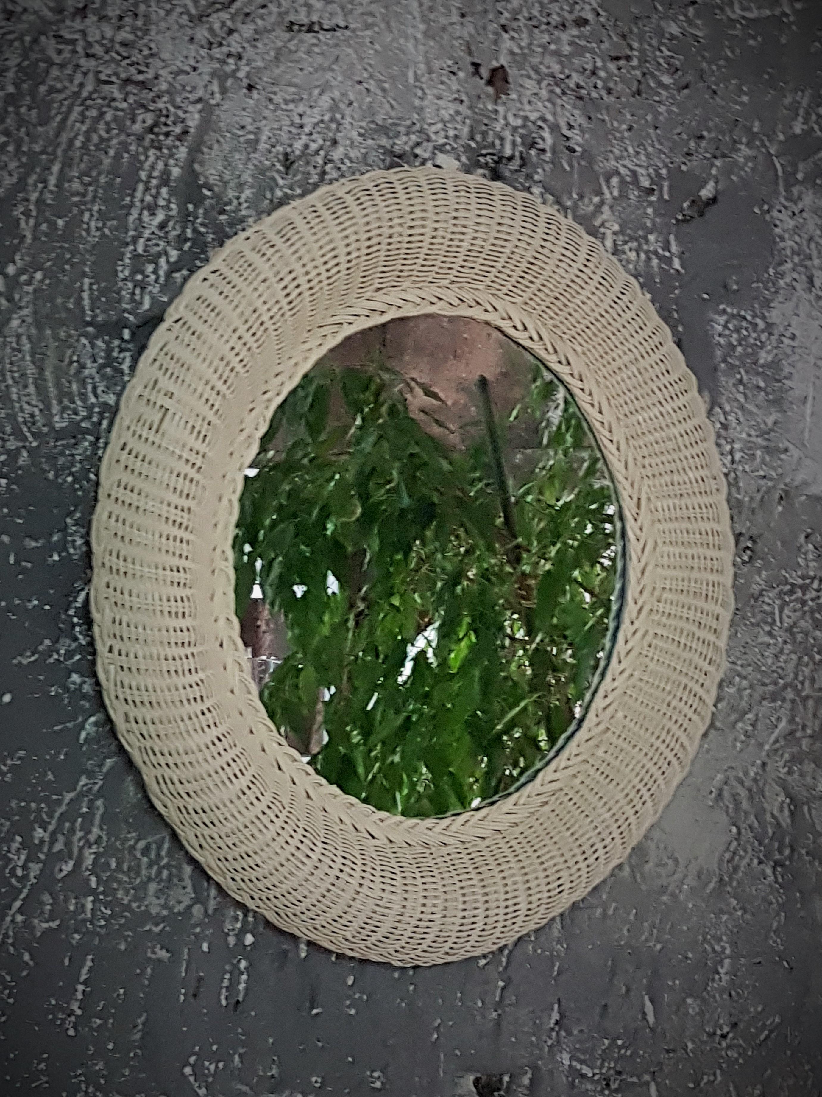 Mid-Century Rattan Wicker Bamboo Wall Mirror, Italy 1960s For Sale 4