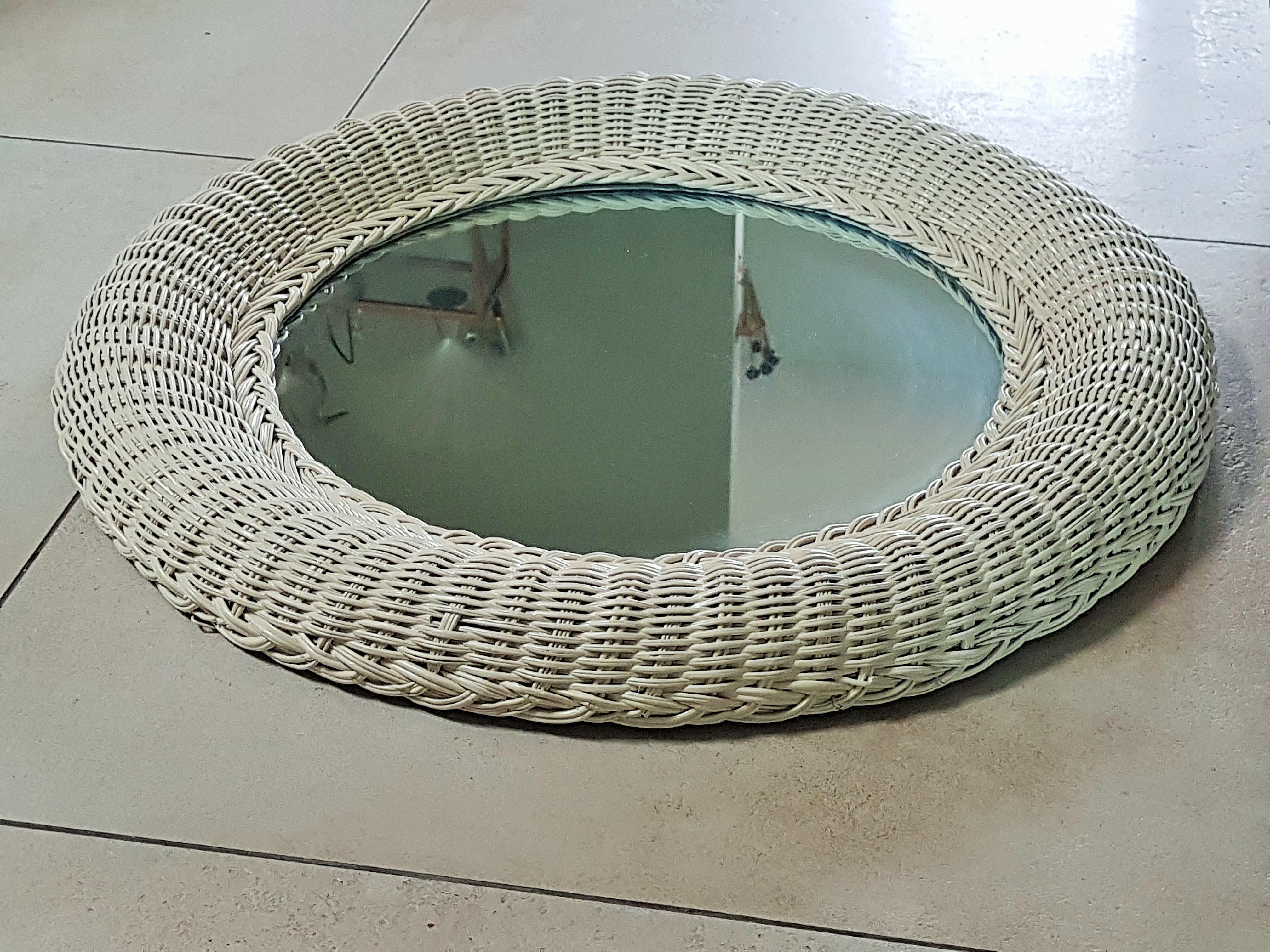 Mid-Century Rattan Wicker Bamboo Wall Mirror, Italy 1960s For Sale 6