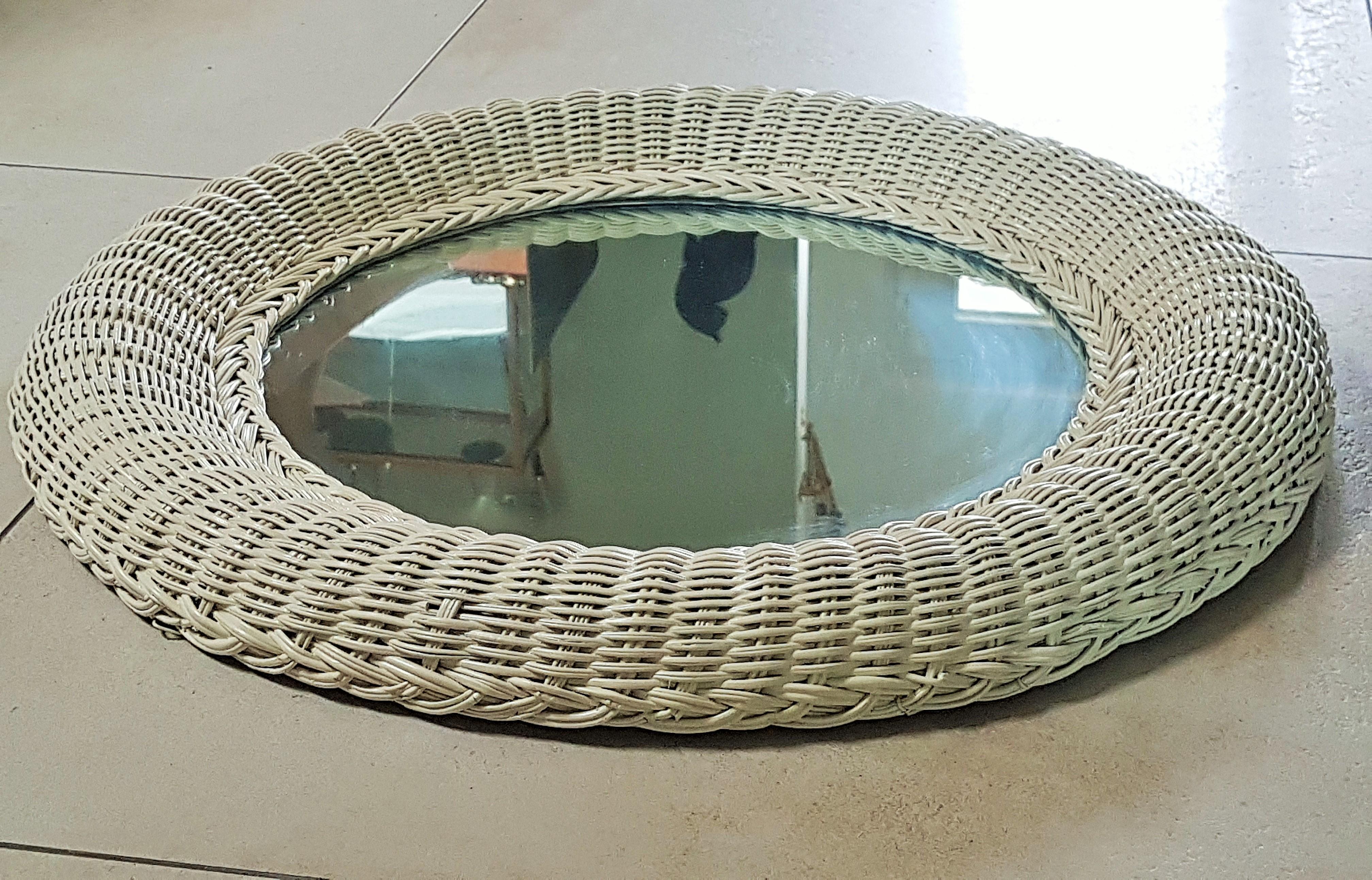 Mid-Century Rattan Wicker Bamboo Wall Mirror, Italy 1960s For Sale 7