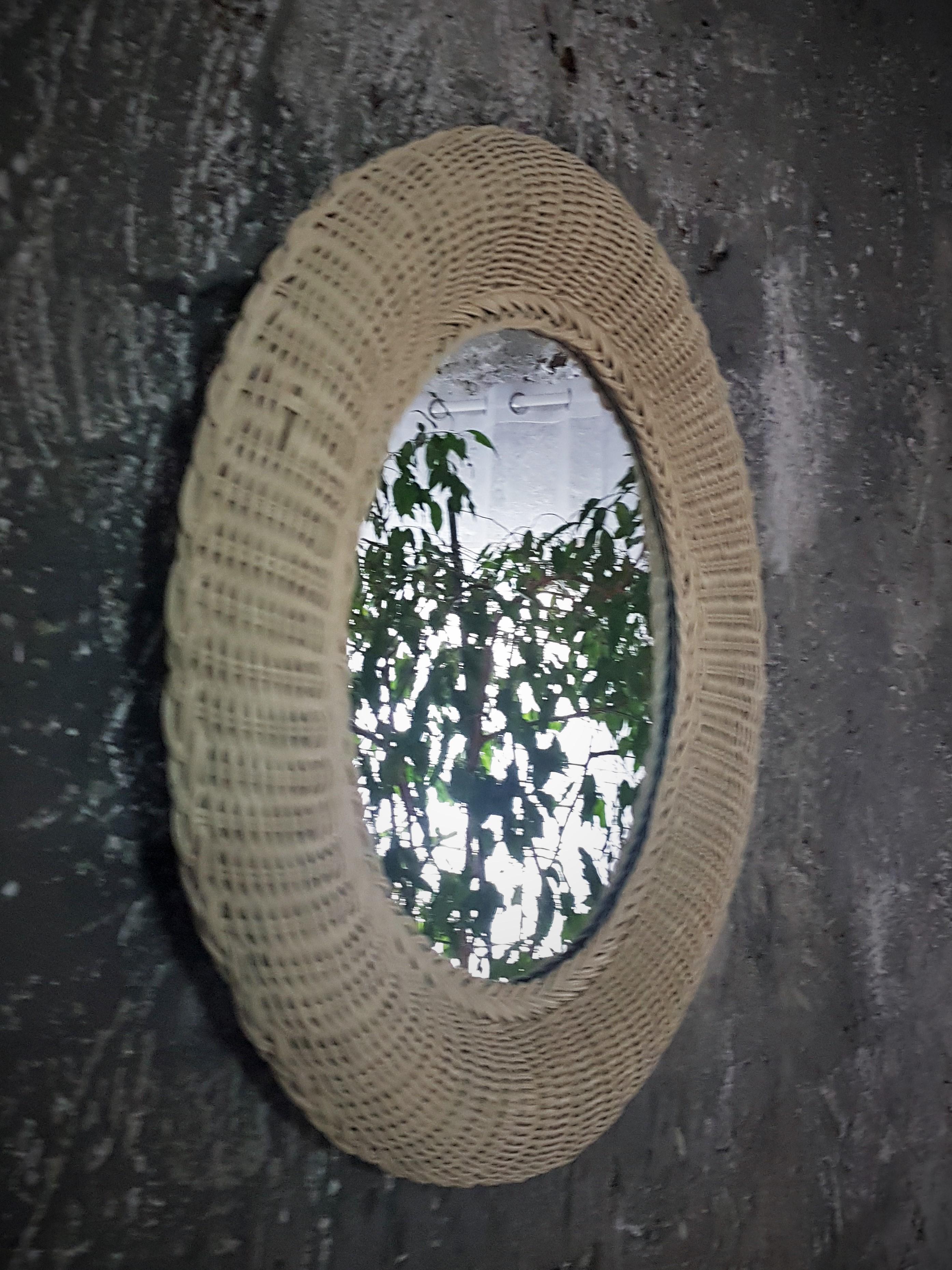 Mid-Century Rattan Wicker Bamboo Wall Mirror, Italy 1960s For Sale 2