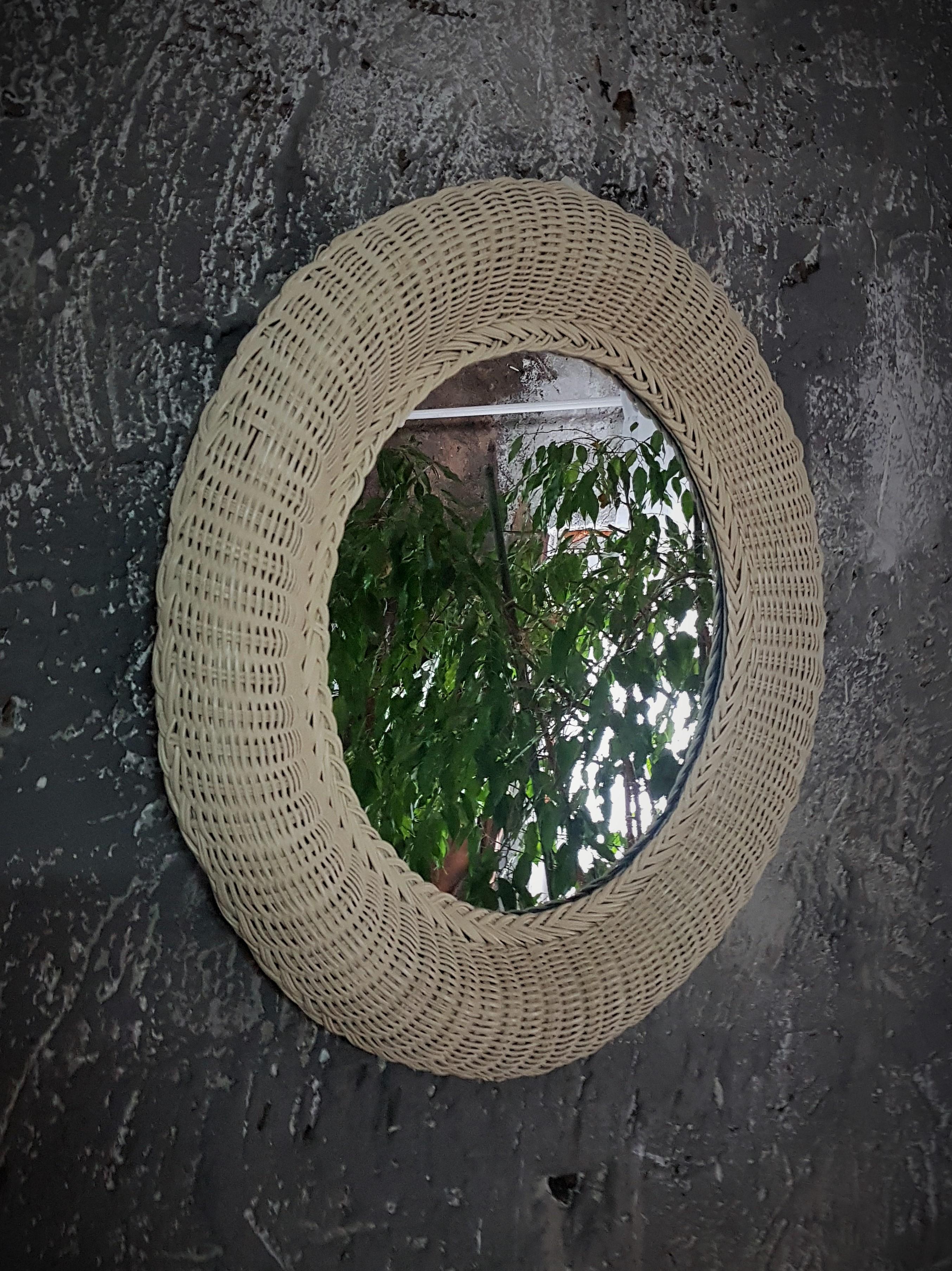 Mid-Century Rattan Wicker Bamboo Wall Mirror, Italy 1960s For Sale 3