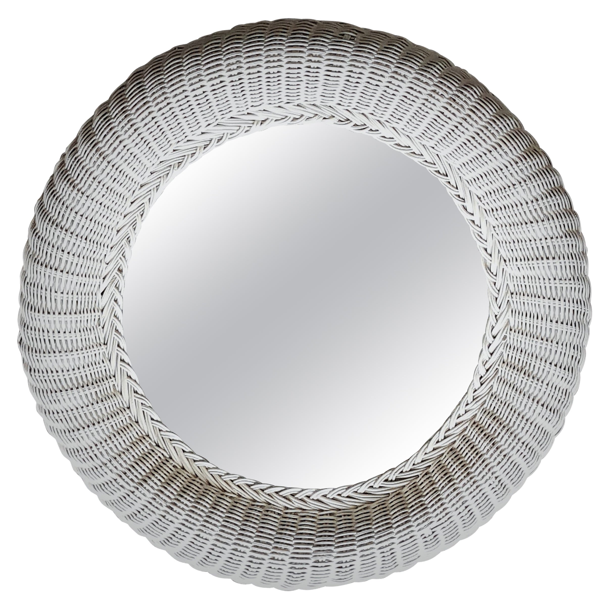 Mid-Century Rattan Wicker Bamboo Wall Mirror, Italy 1960s