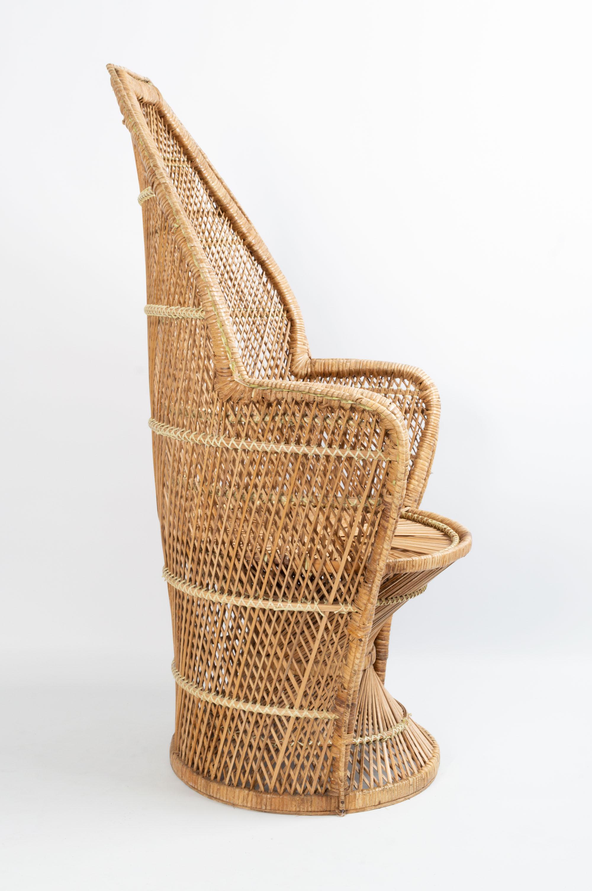 French Mid Century Rattan Wicker Peacock Chair France C.1960 For Sale