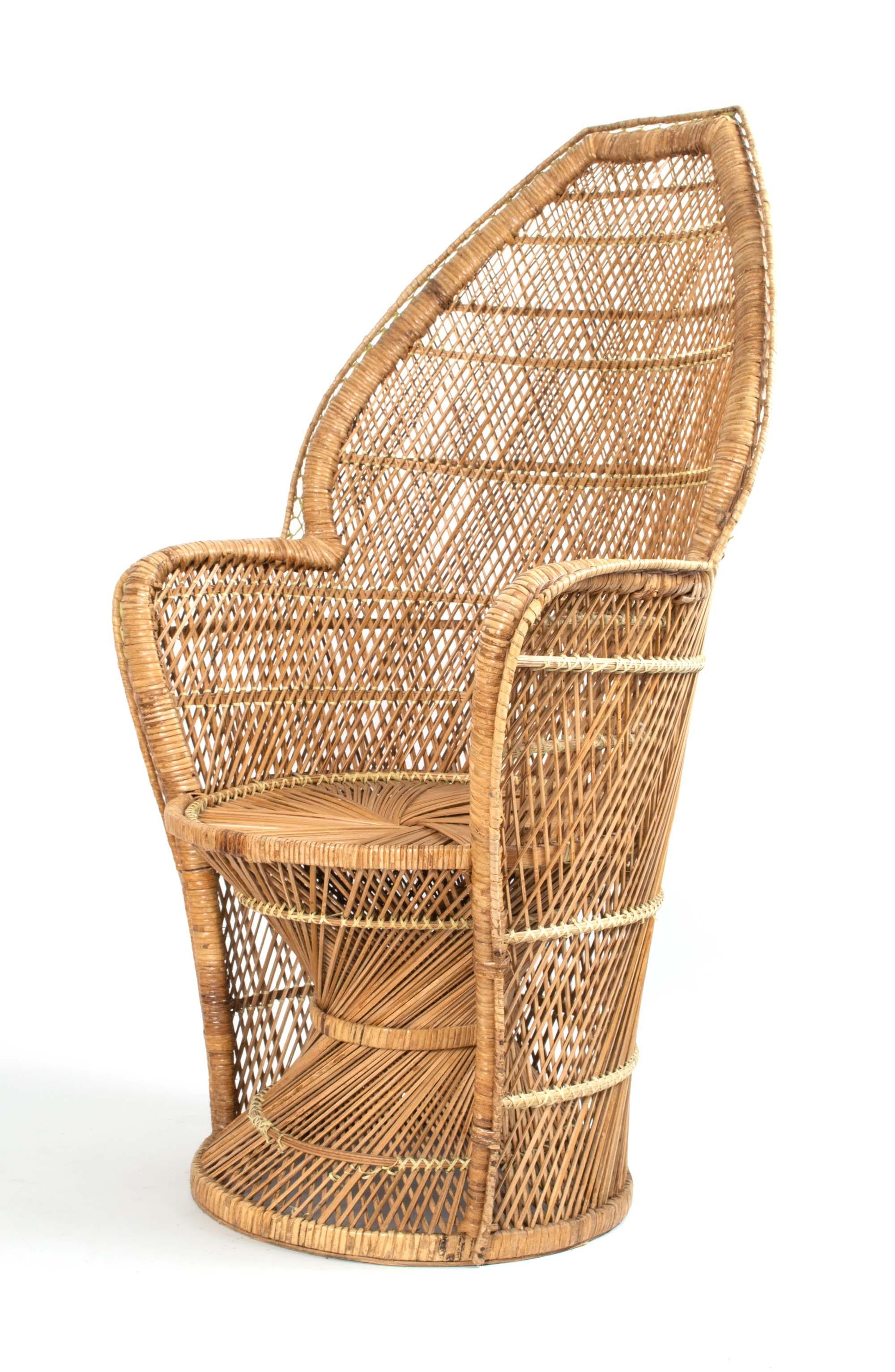 Mid Century Rattan Wicker Peacock Chair France C.1960 For Sale 1