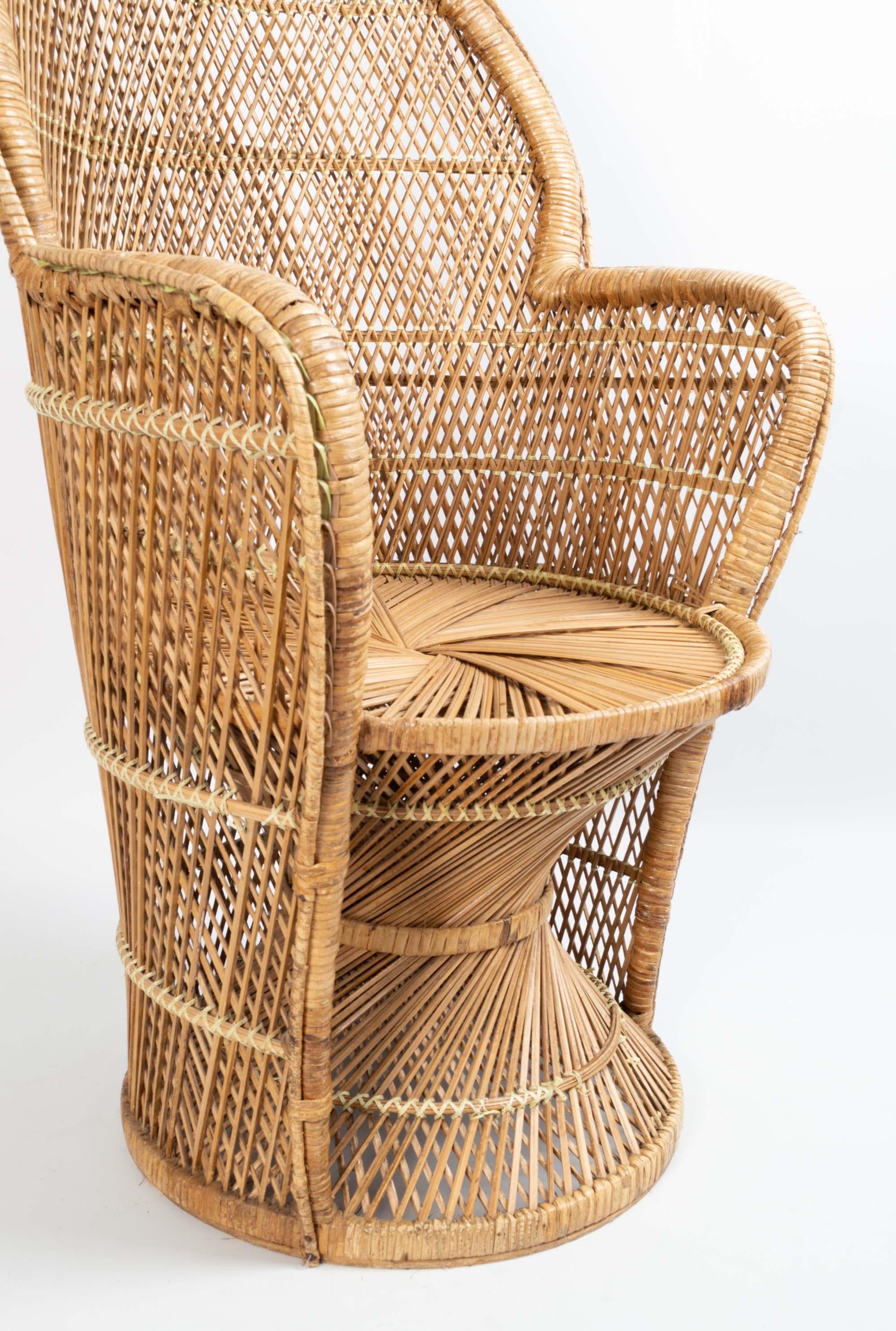Mid Century Rattan Wicker Peacock Chair France C.1960 For Sale 2