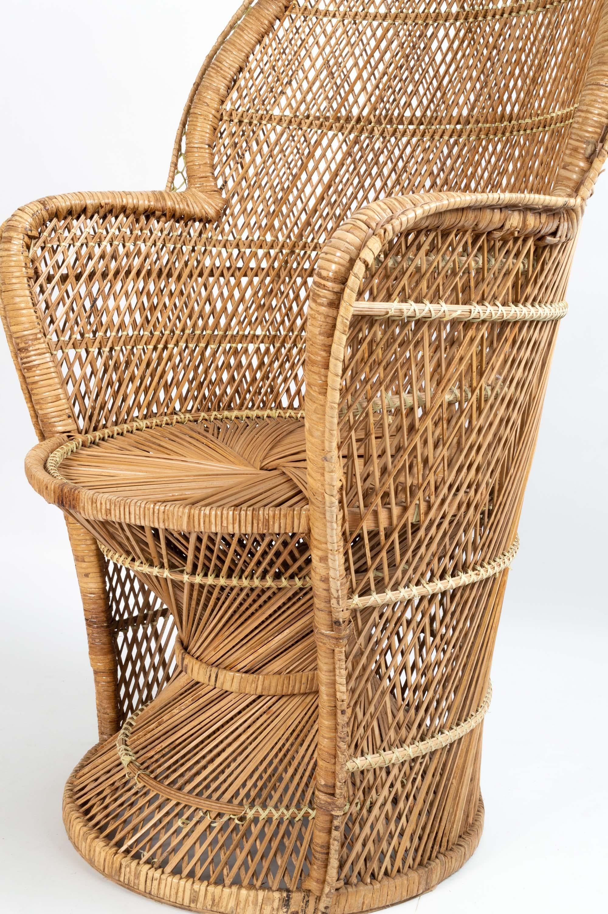 Mid Century Rattan Wicker Peacock Chair France C.1960 For Sale 3