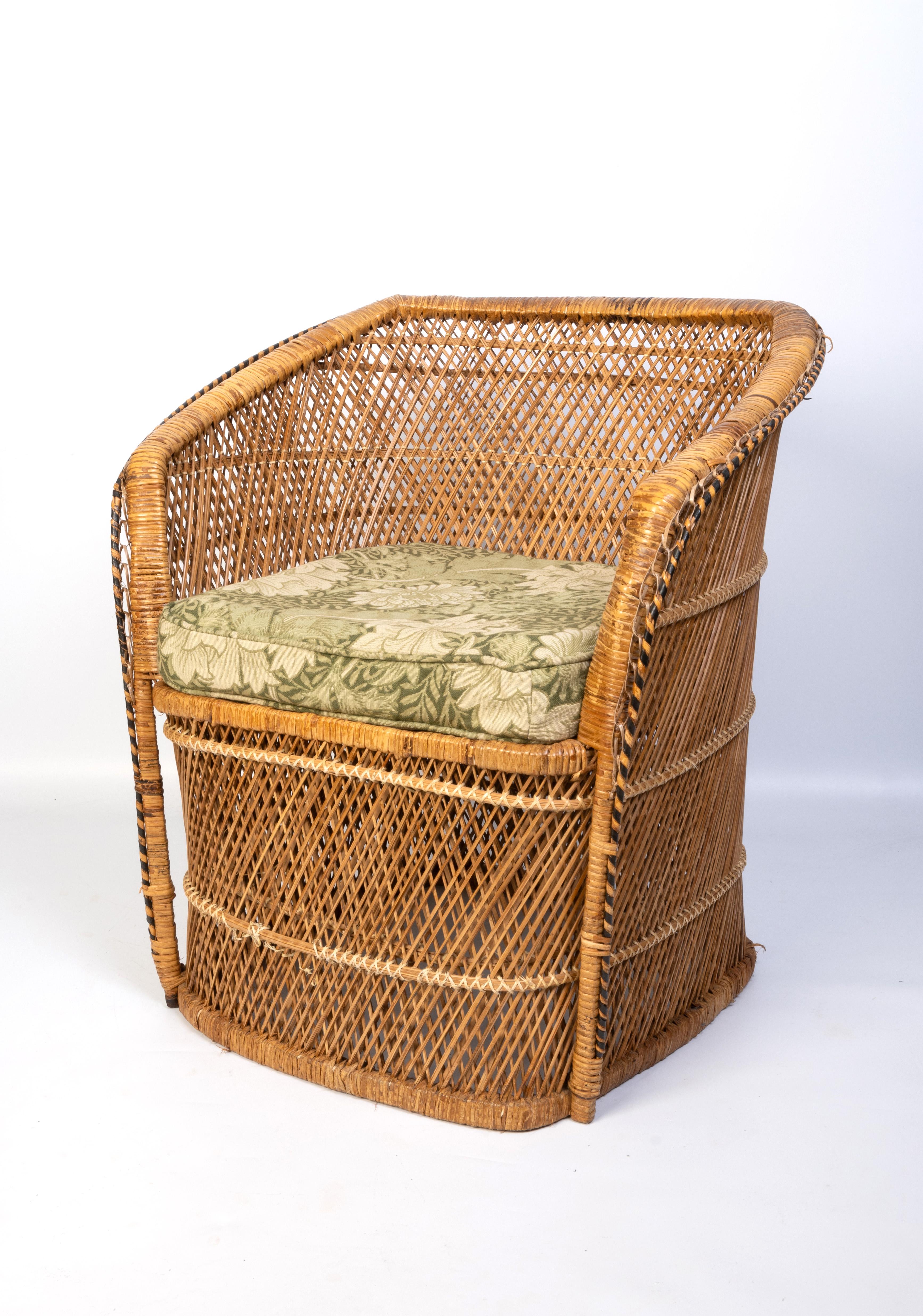 Mid Century Rattan Wicker Tub Chair, C.1960, Italy For Sale 4