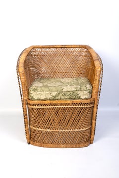 Mid Century Rattan Wicker Tub Chair, C.1960, Italy