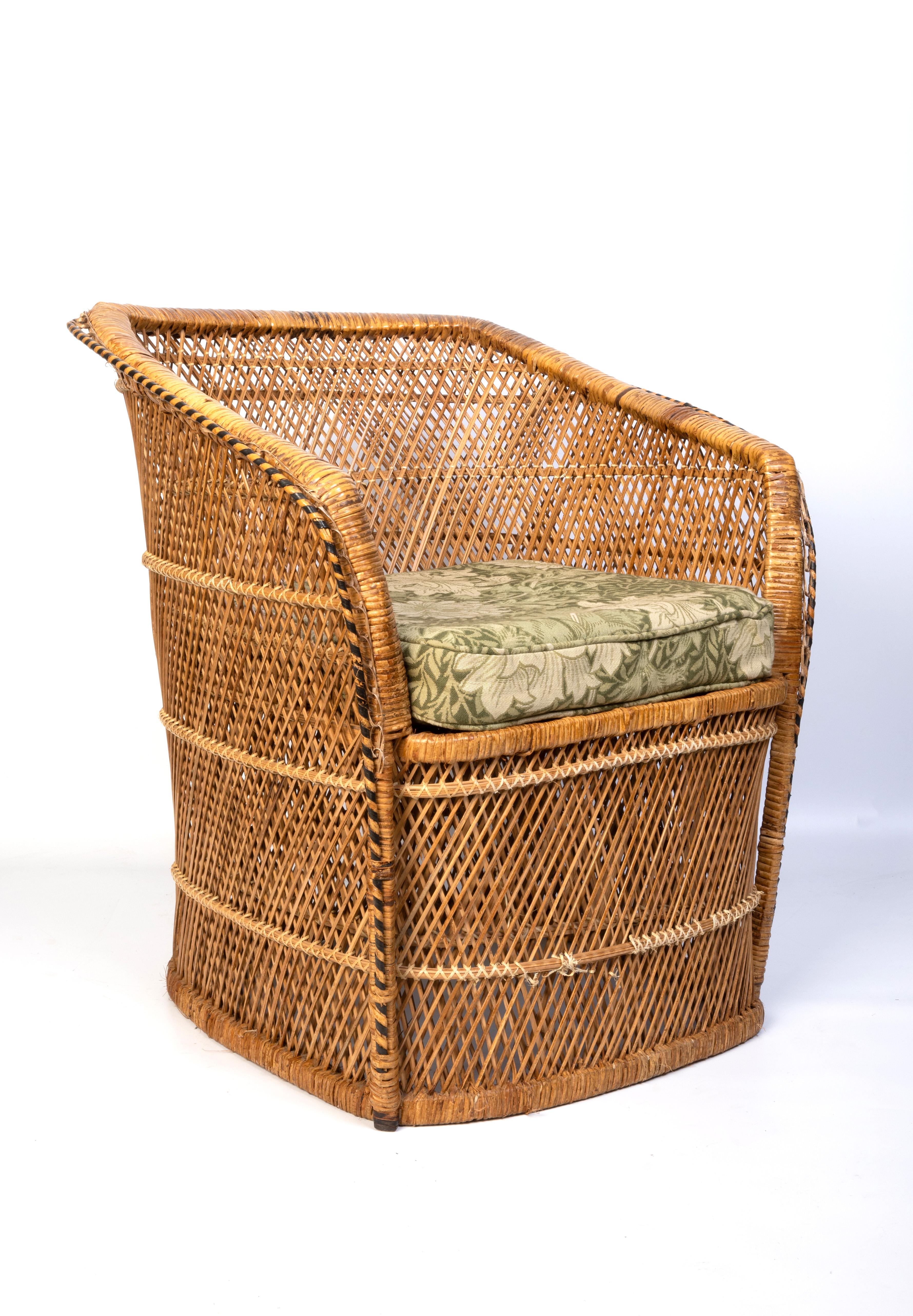 Italian Mid Century Rattan Wicker Tub Chair, C.1960, Italy For Sale