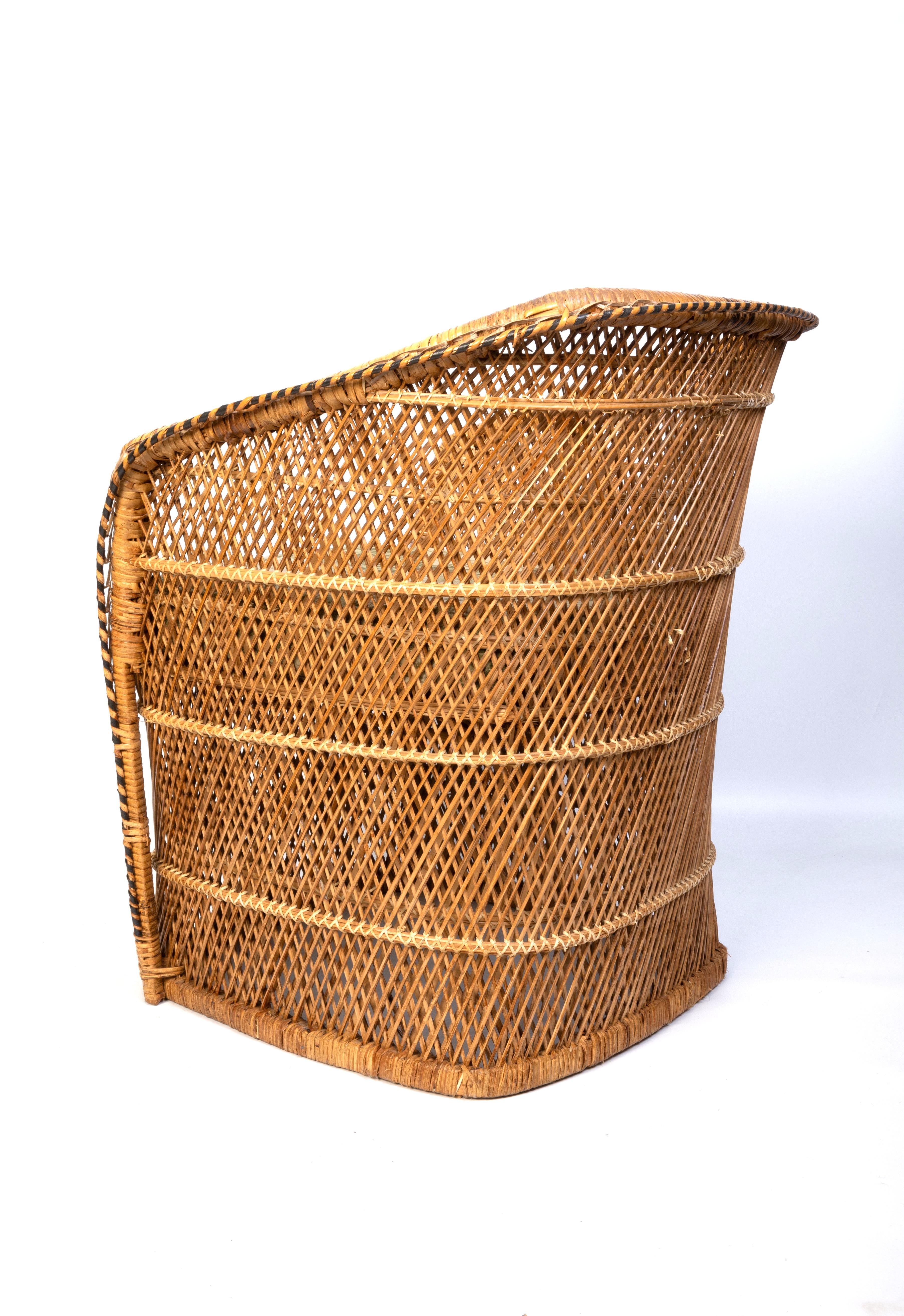 Mid Century Rattan Wicker Tub Chair, C.1960, Italy In Good Condition For Sale In London, GB