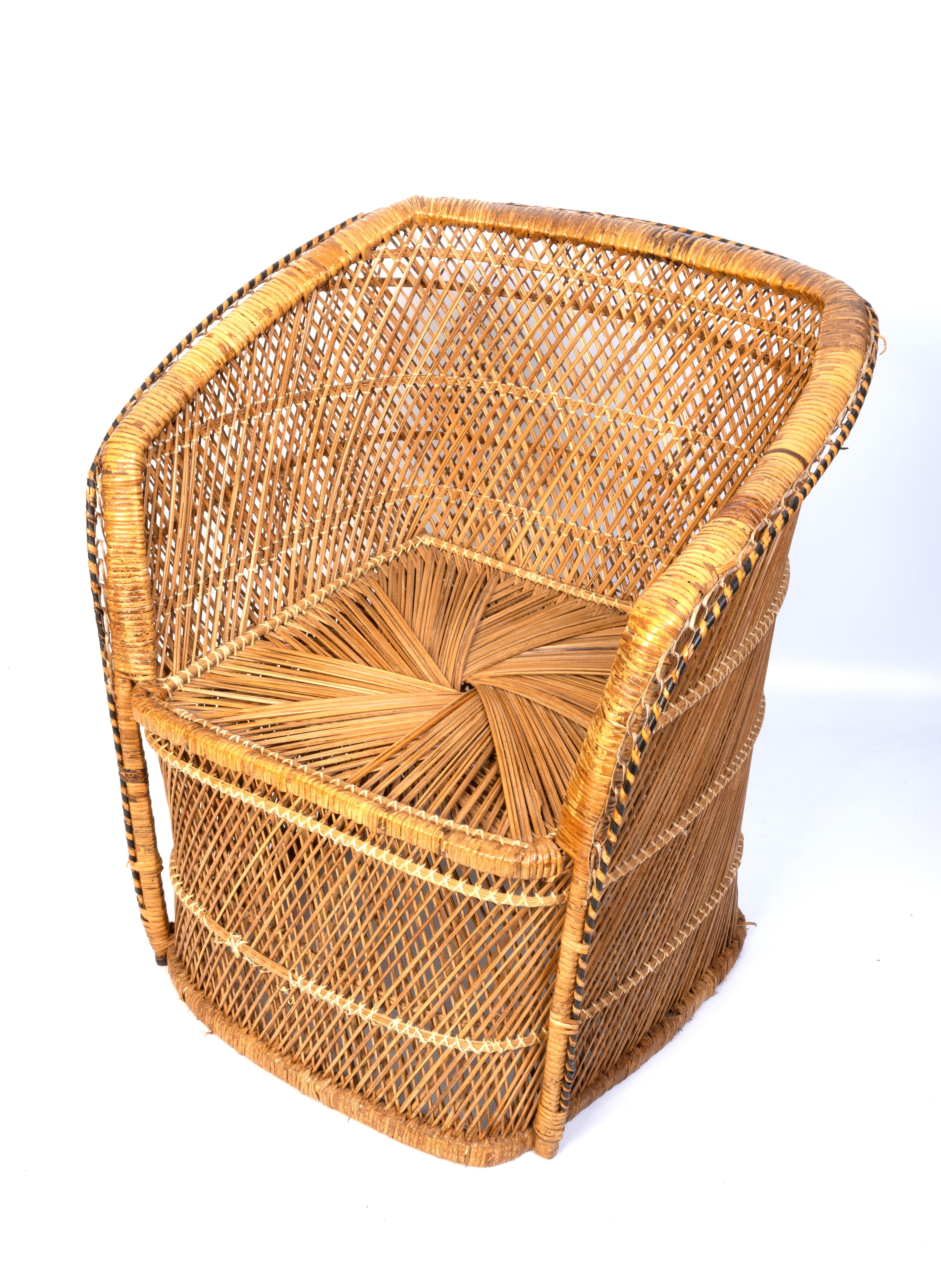 Mid Century Rattan Wicker Tub Chair, C.1960, Italy For Sale 1