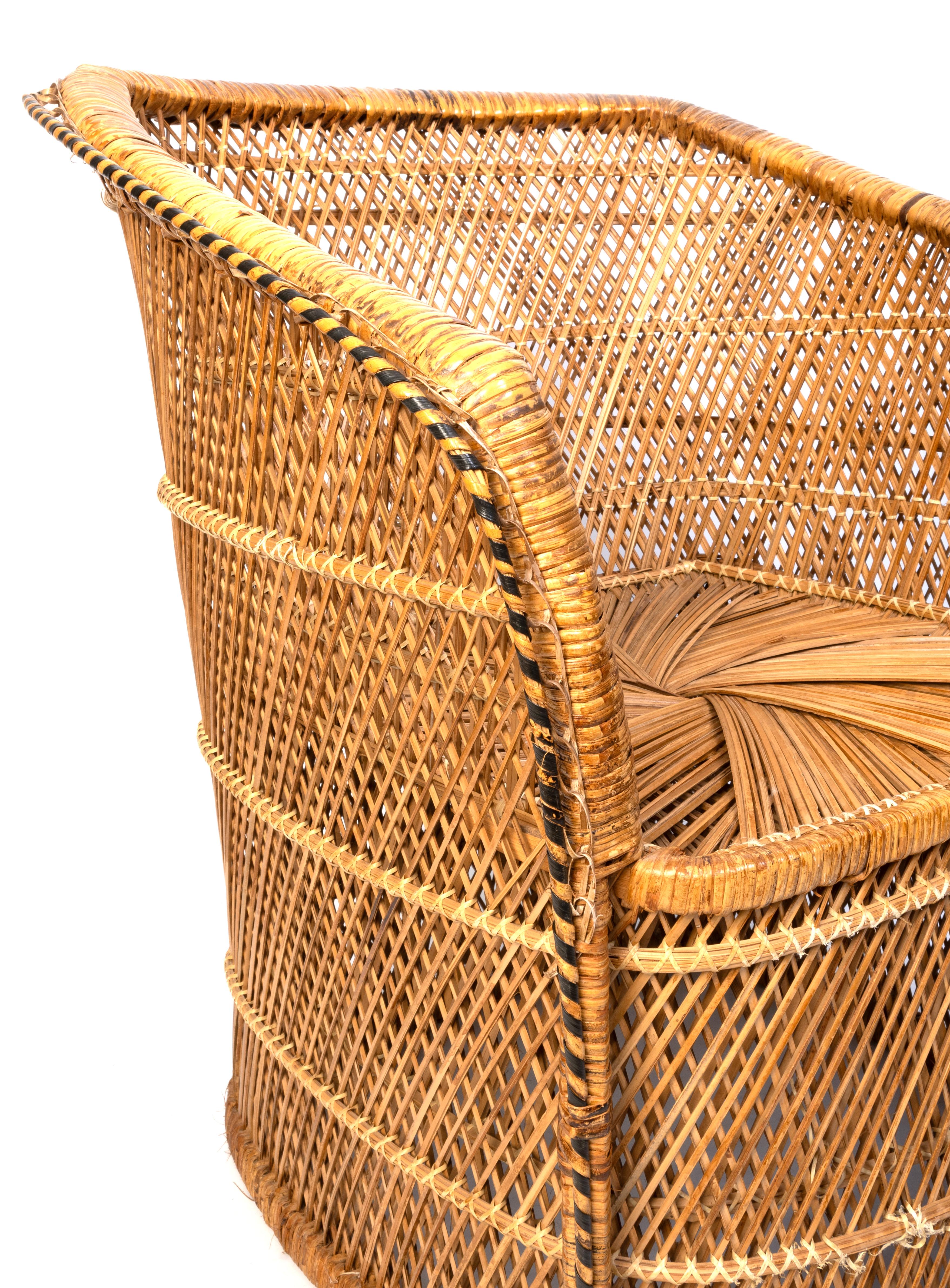 Mid Century Rattan Wicker Tub Chair, C.1960, Italy For Sale 2