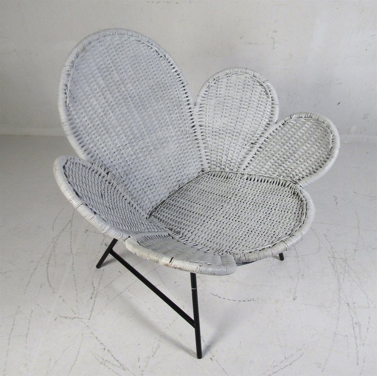 Midcentury Rattan Wicker Tulip Chair For Sale at 1stDibs