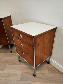 Midcentury Raymond Loewy for Hill Rom Industrial Rolling Cabinet End Table Pair
