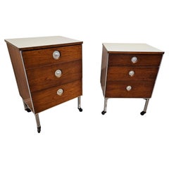 Used Midcentury Raymond Loewy for Hill Rom Industrial Rolling Cabinet End Table Pair