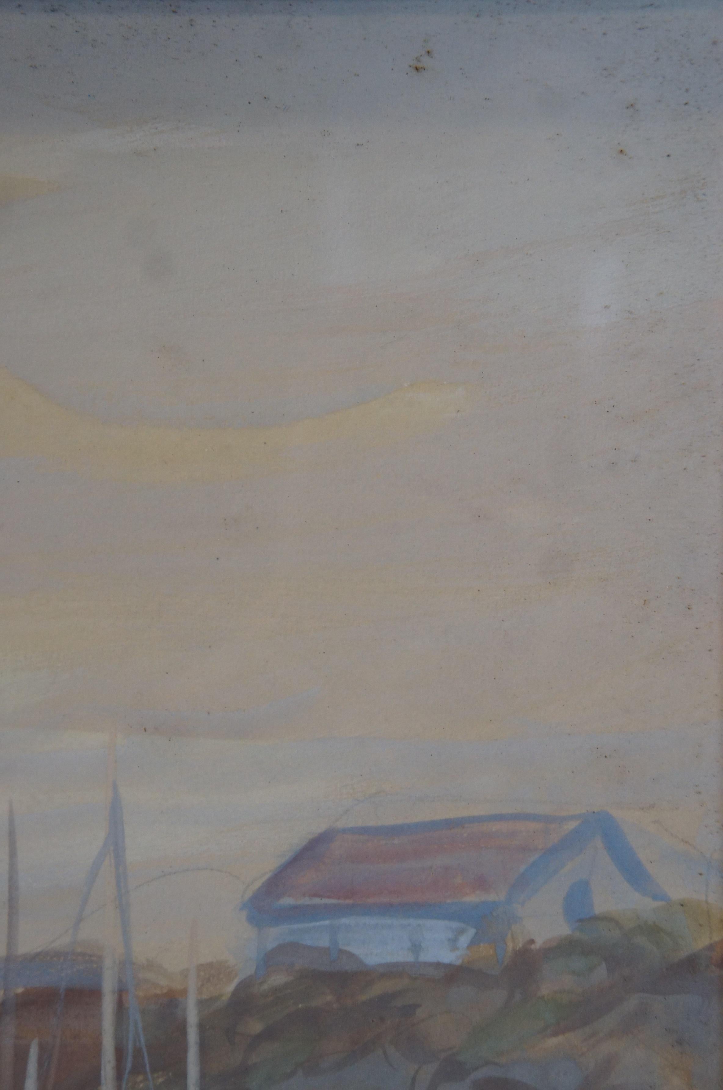 Mid Century Realist Signed Watercolor Painting Sailboats Harbour Marina Nautical For Sale 6