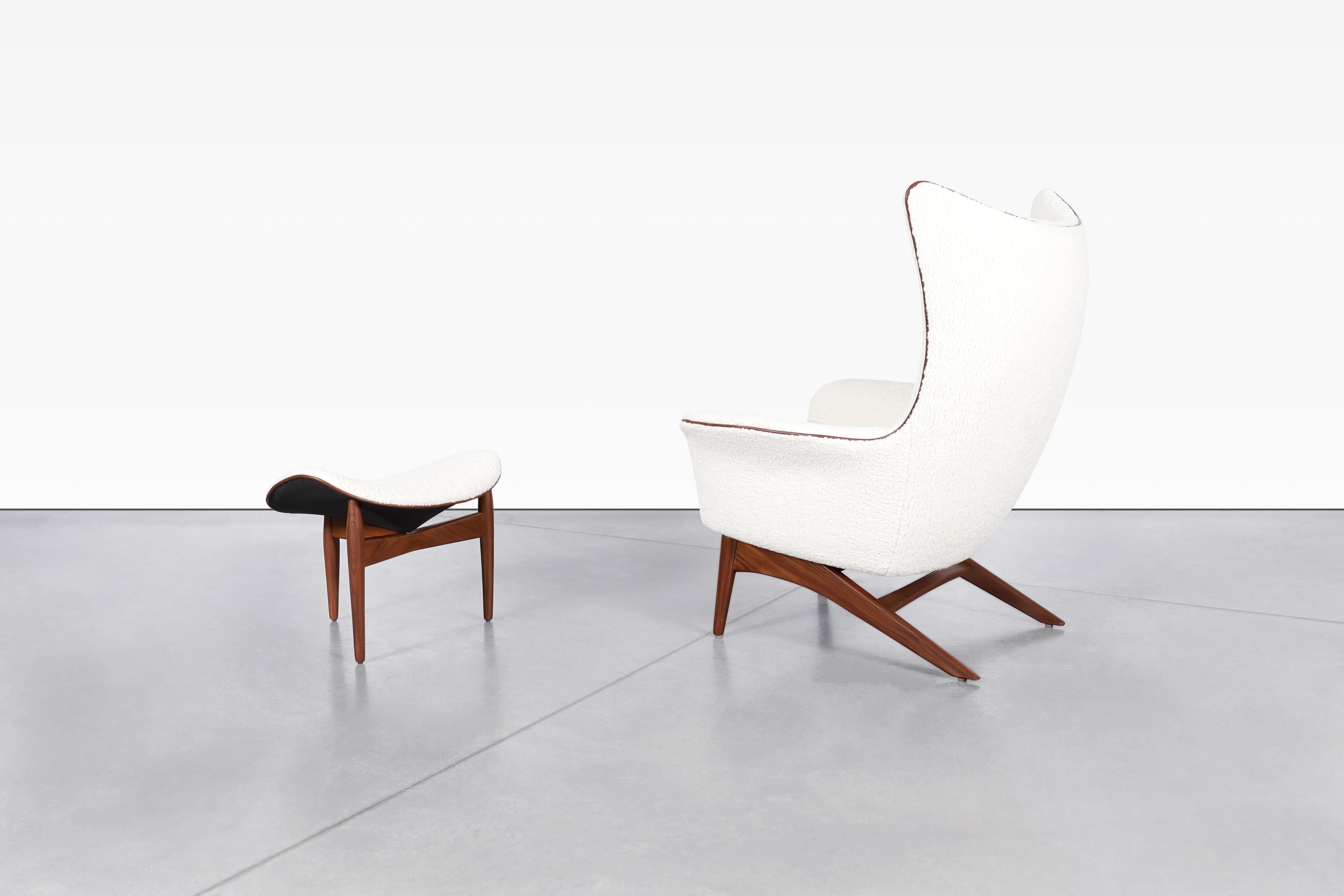 Silla reclinable y otomana de mediados de siglo de H.W. Klein para Bramin en Excelente estado para la venta en North Hollywood, CA