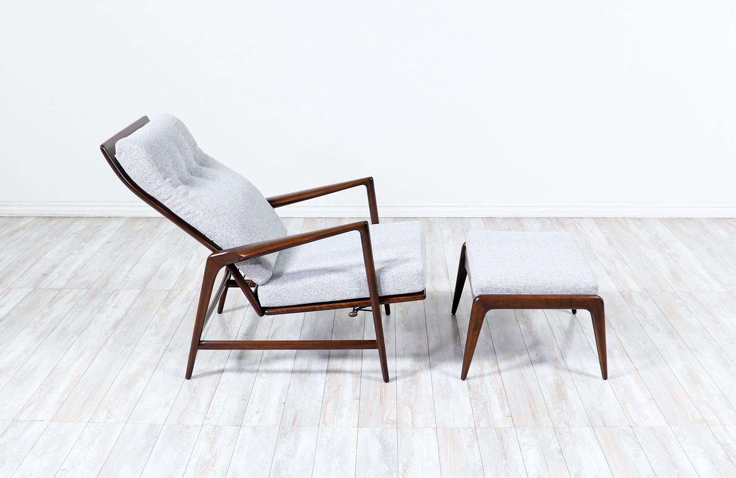 Mid-Century Modern Mid-Century Reclining Lounge Chair with Ottoman by Ib Kofod-Larsen