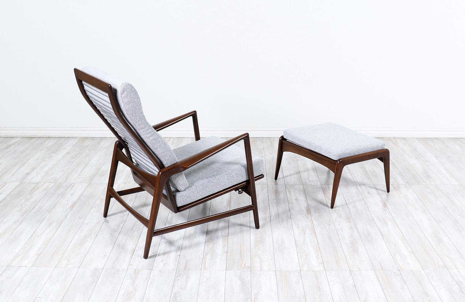 Danish Mid-Century Reclining Lounge Chair with Ottoman by Ib Kofod-Larsen