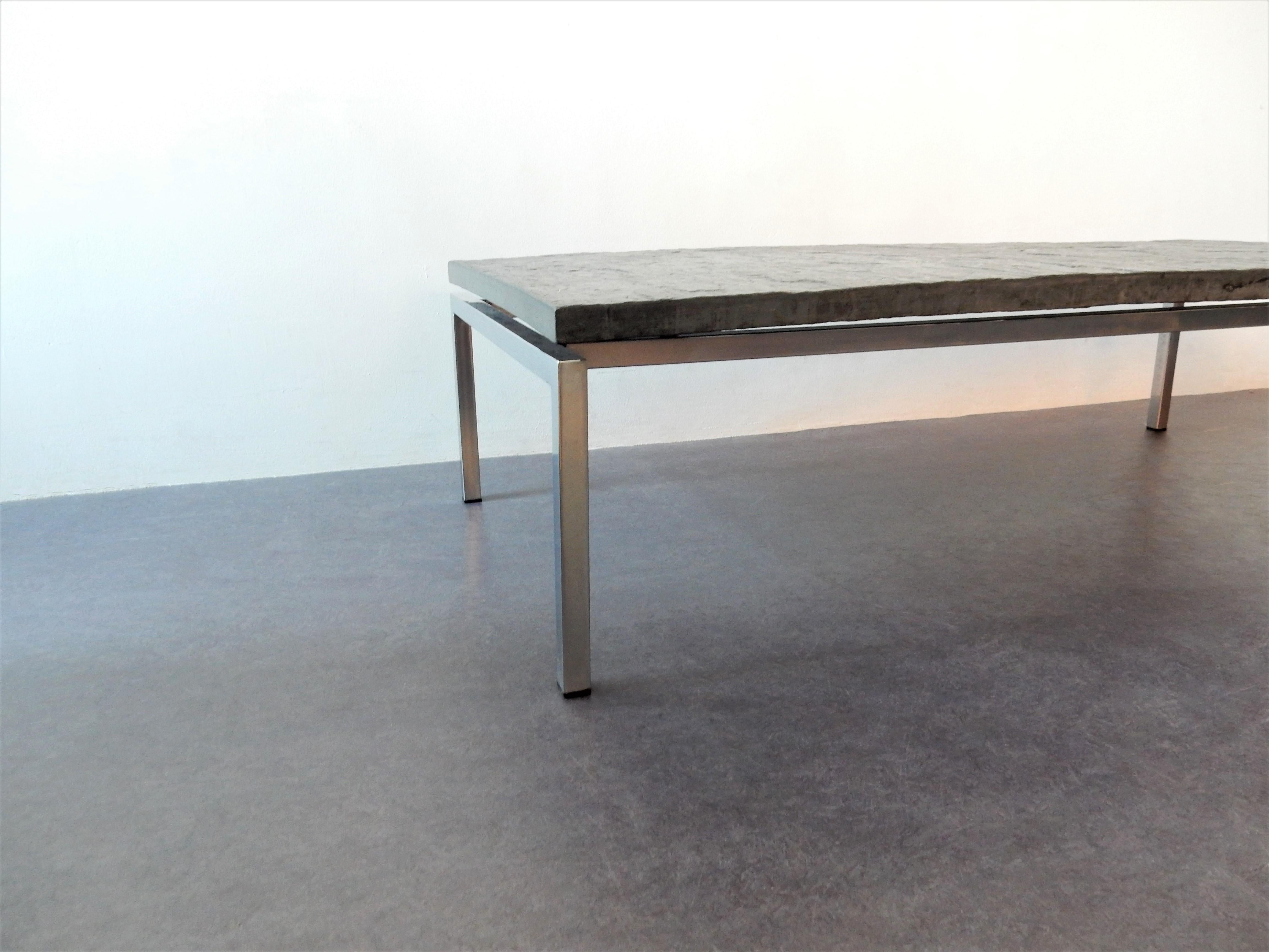 Mid-Century Modern Midcentury Rectangle Coffee Table with Heavy Slate Top, 1960s