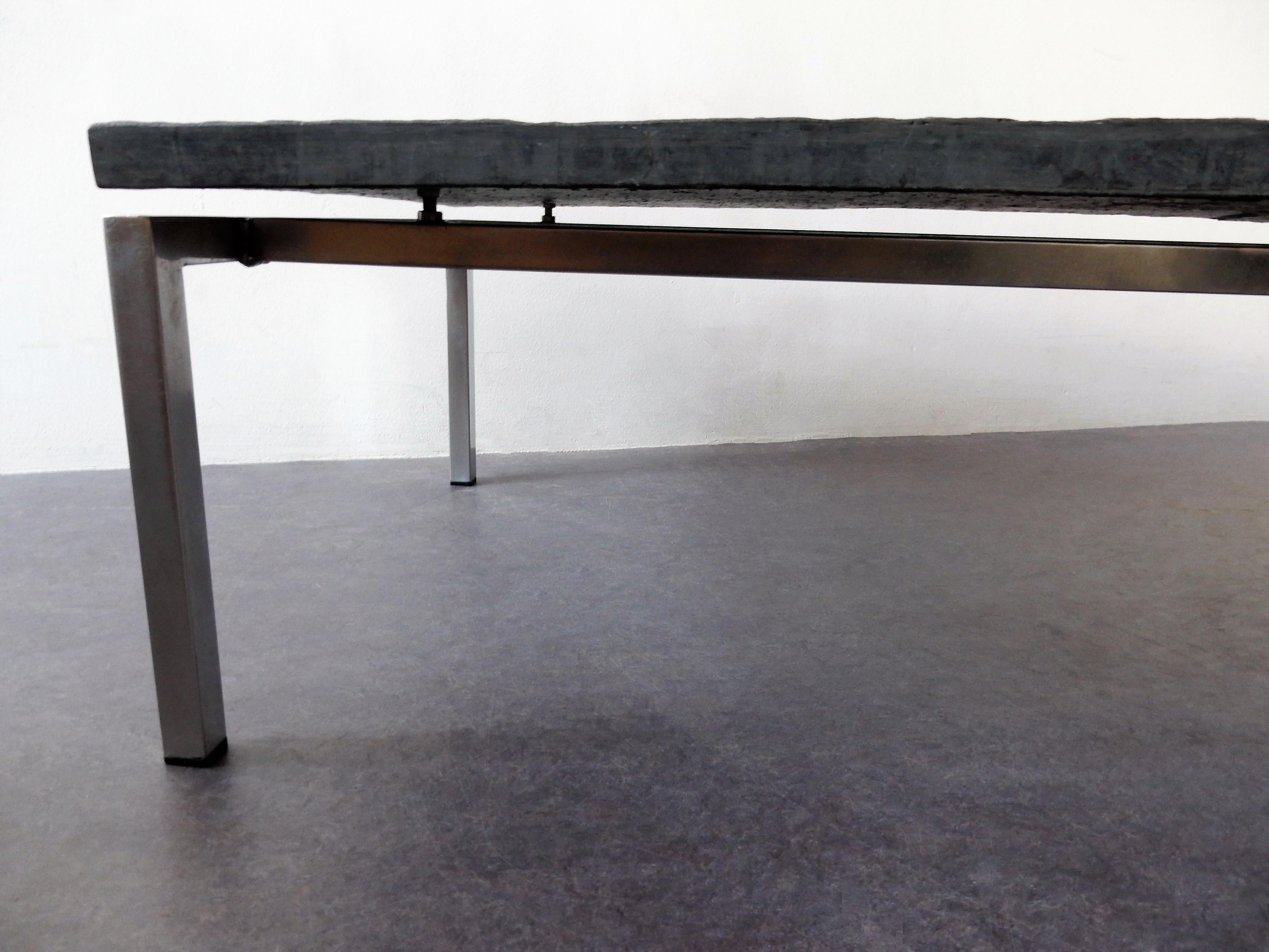 European Midcentury Rectangle Coffee Table with Heavy Slate Top, 1960s