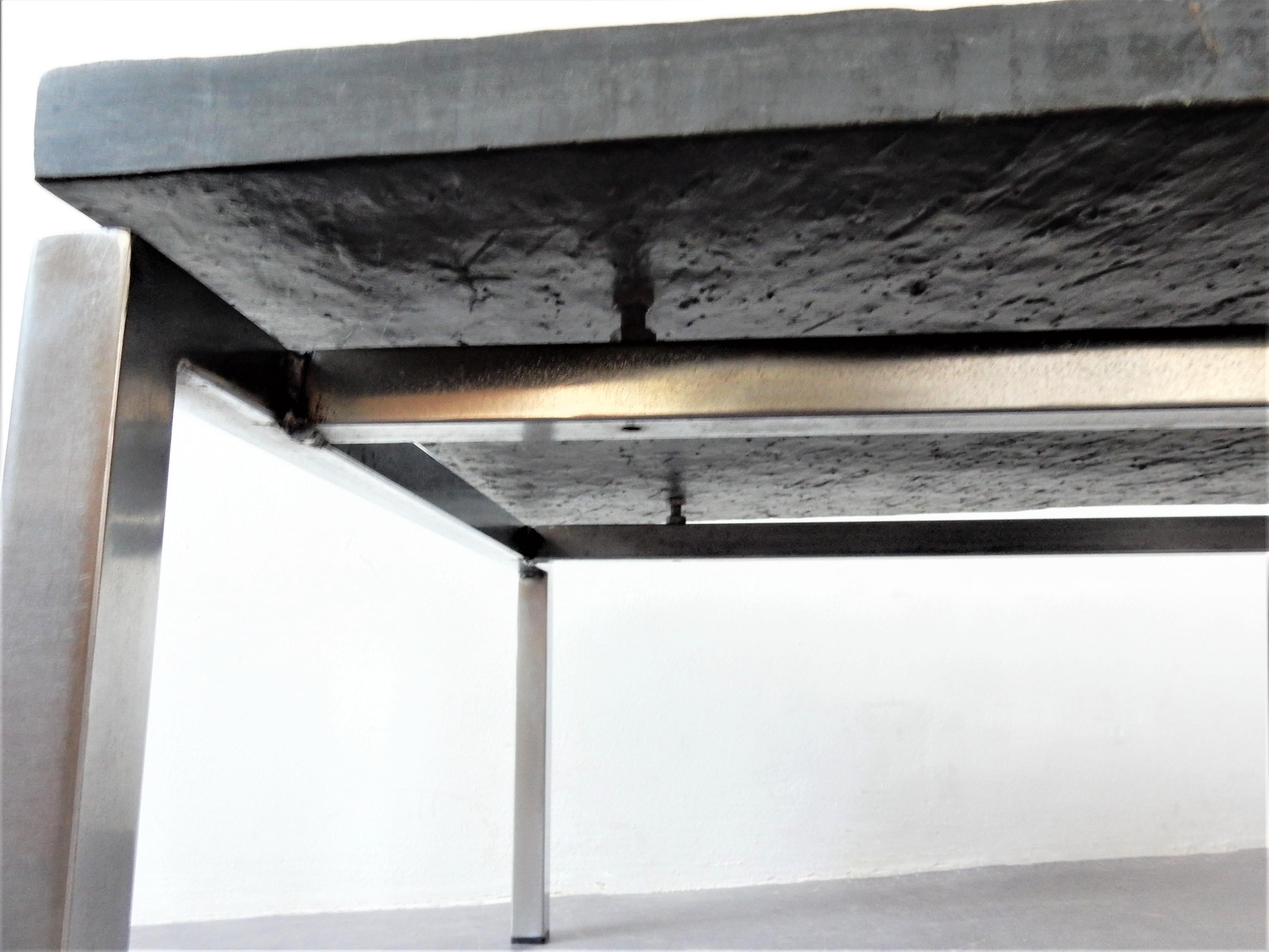 Midcentury Rectangle Coffee Table with Heavy Slate Top, 1960s In Good Condition In Steenwijk, NL